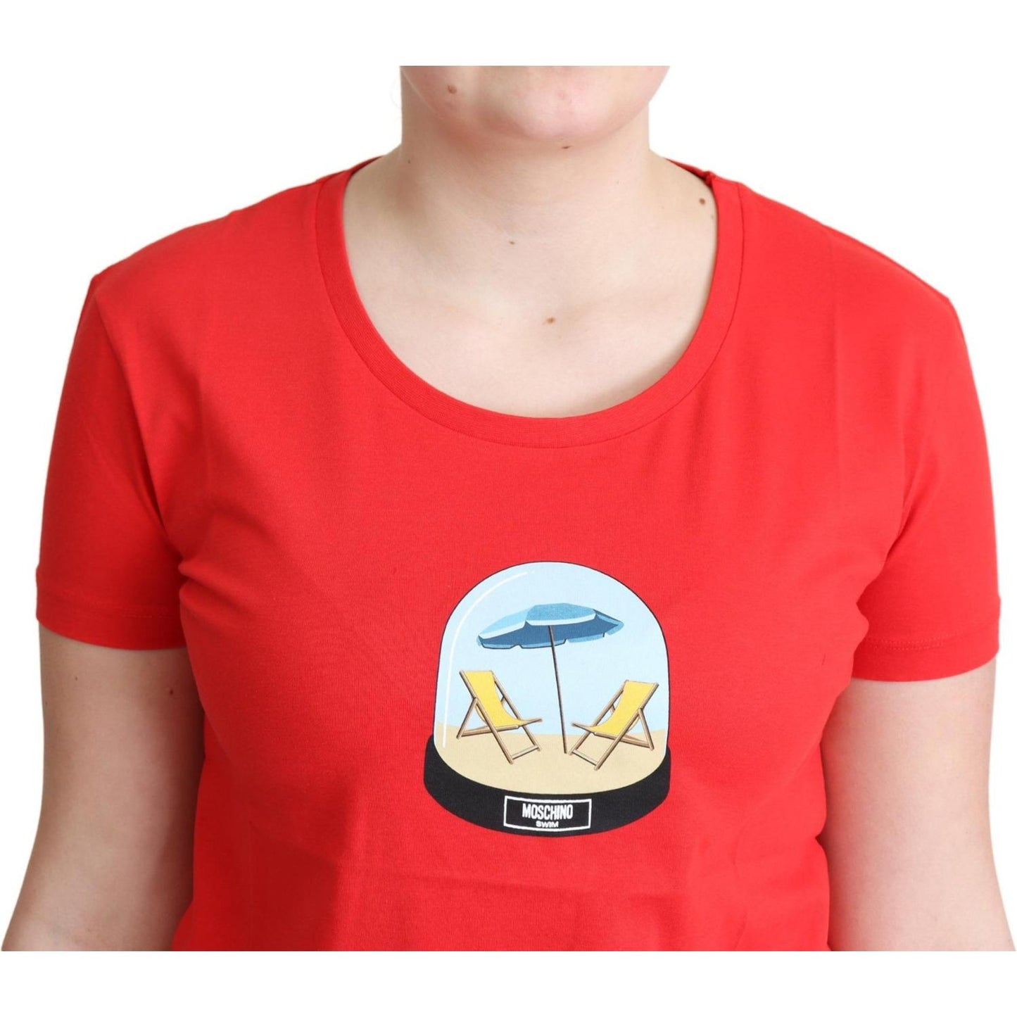 Moschino Chic Red Cotton Tee with Signature Print Moschino Firebrick