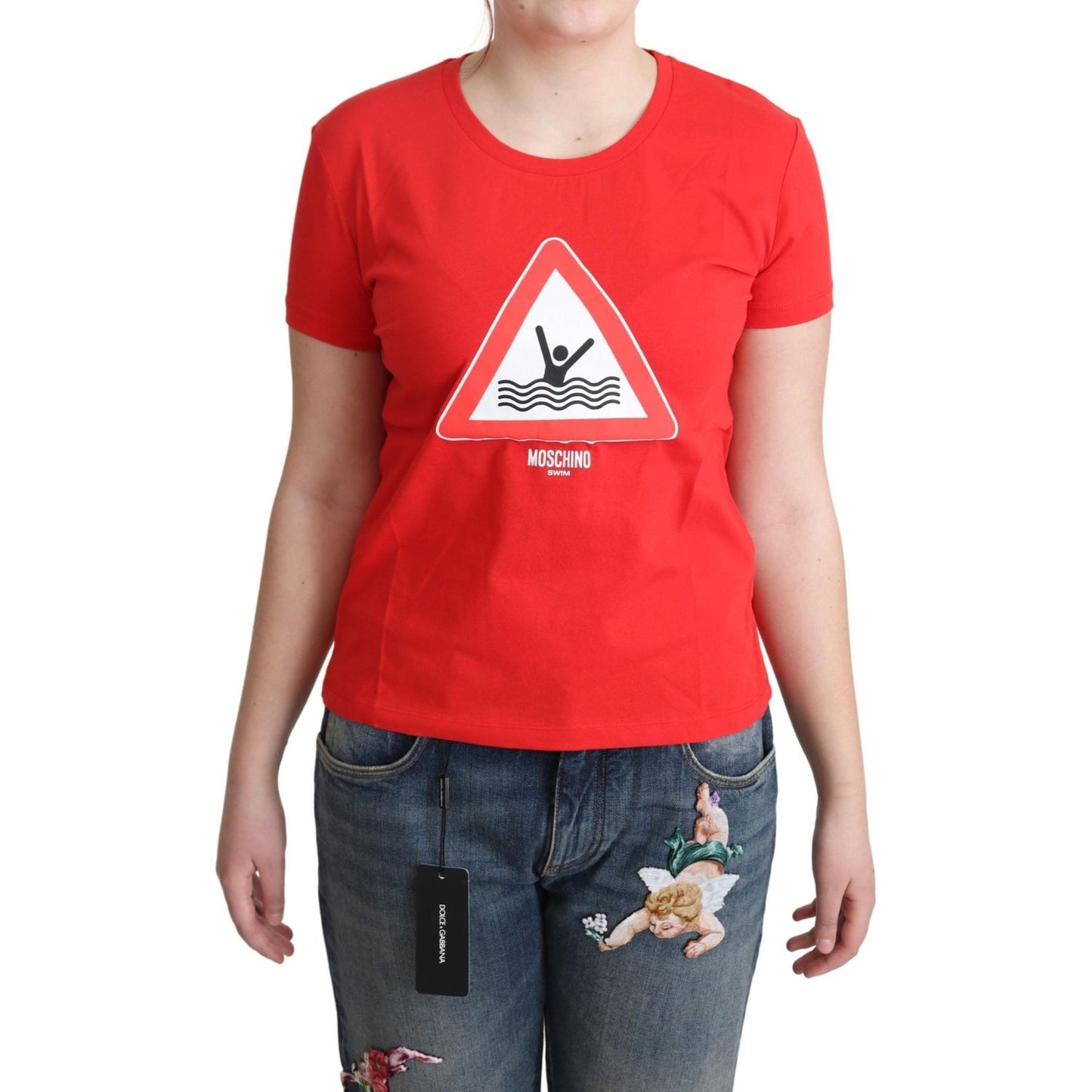 Moschino Chic Red Graphic Cotton Tee Moschino Dark Slate Gray