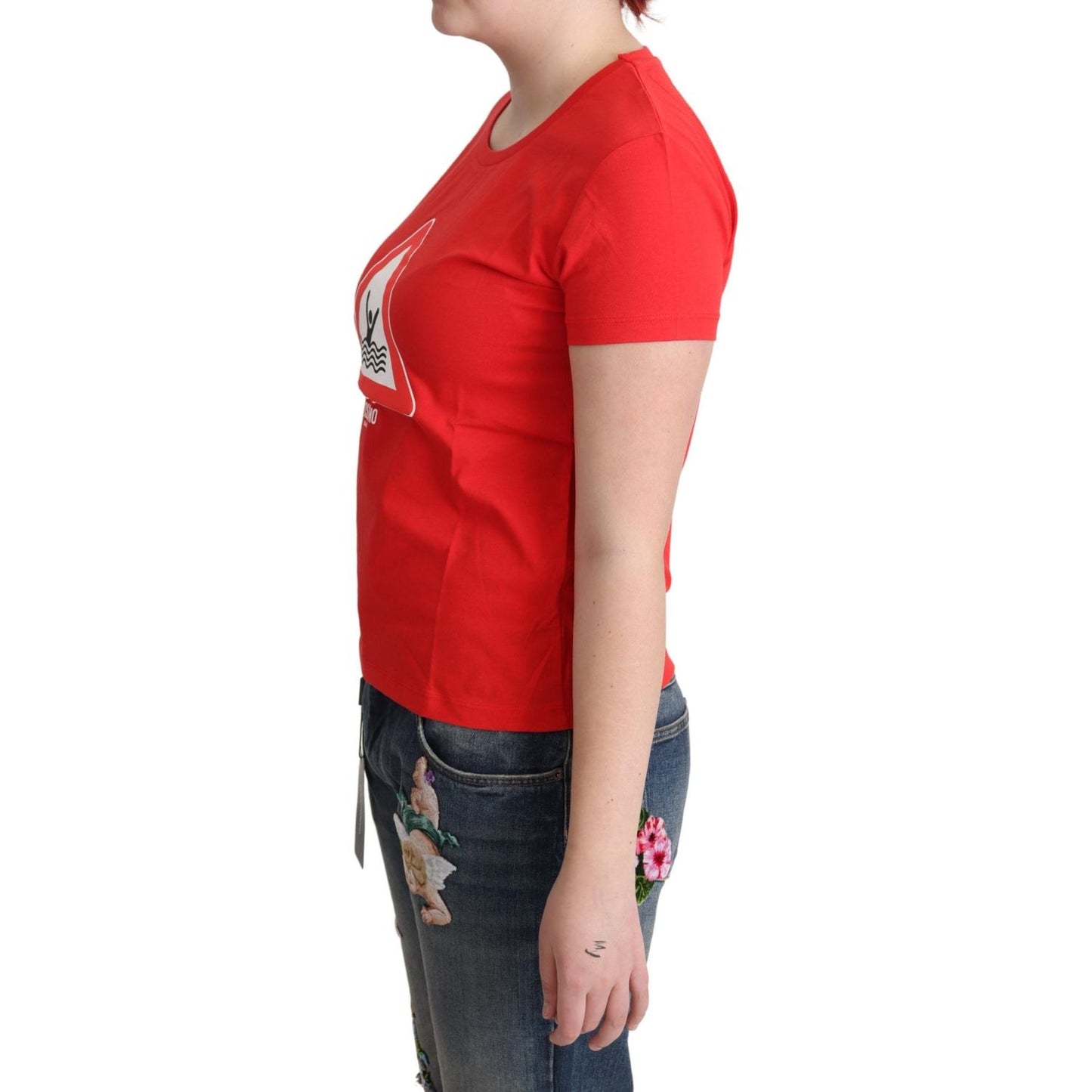 Moschino Chic Red Graphic Cotton Tee Moschino Firebrick