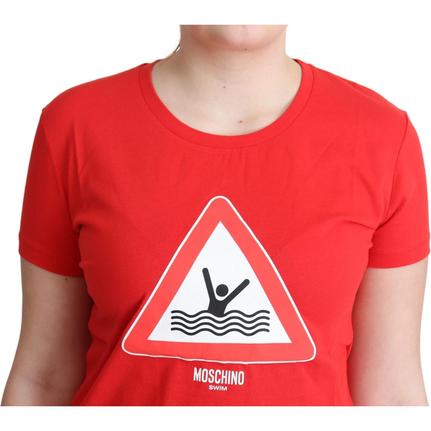 Moschino Chic Red Graphic Cotton Tee Moschino Firebrick