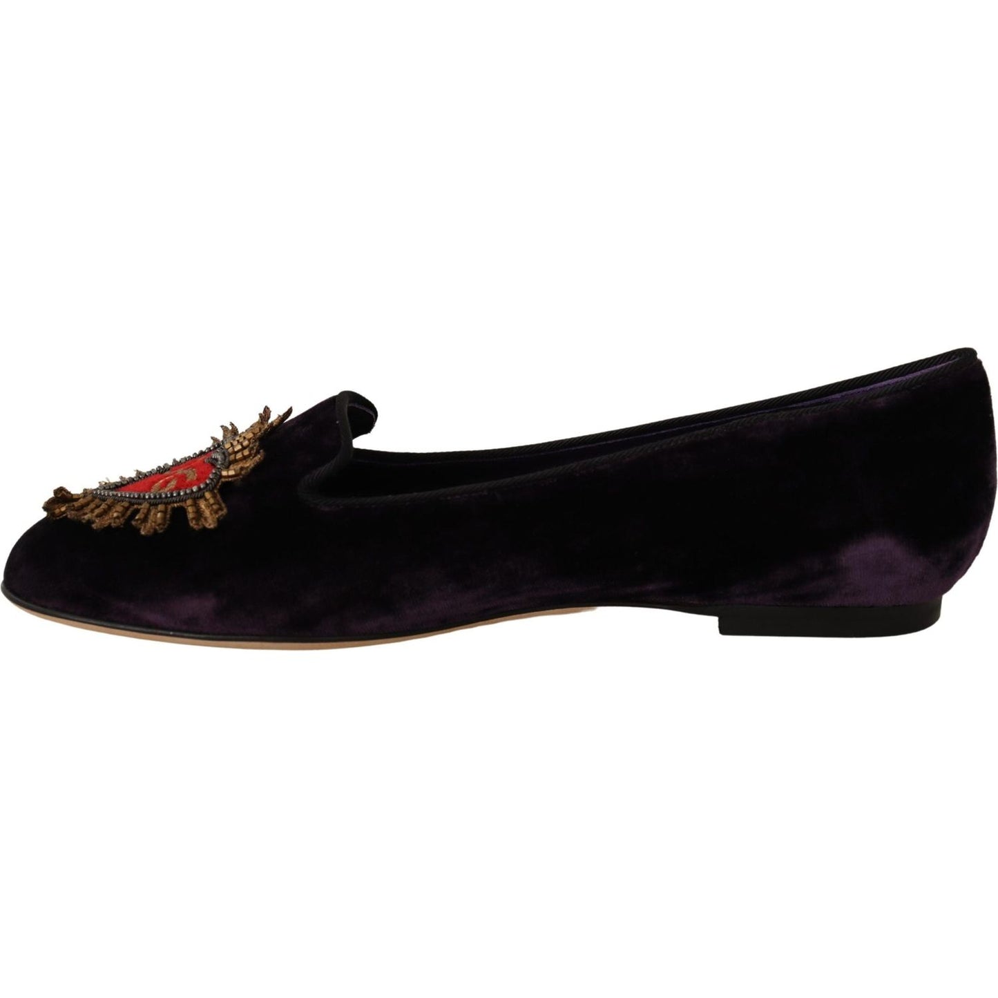 Dolce & Gabbana Purple Velvet DG Heart Loafers Flats Shoes LA9034-35