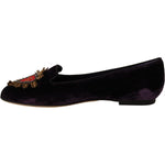 Dolce & Gabbana Purple Velvet DG Heart Loafers Flats Shoes LA9034-35
