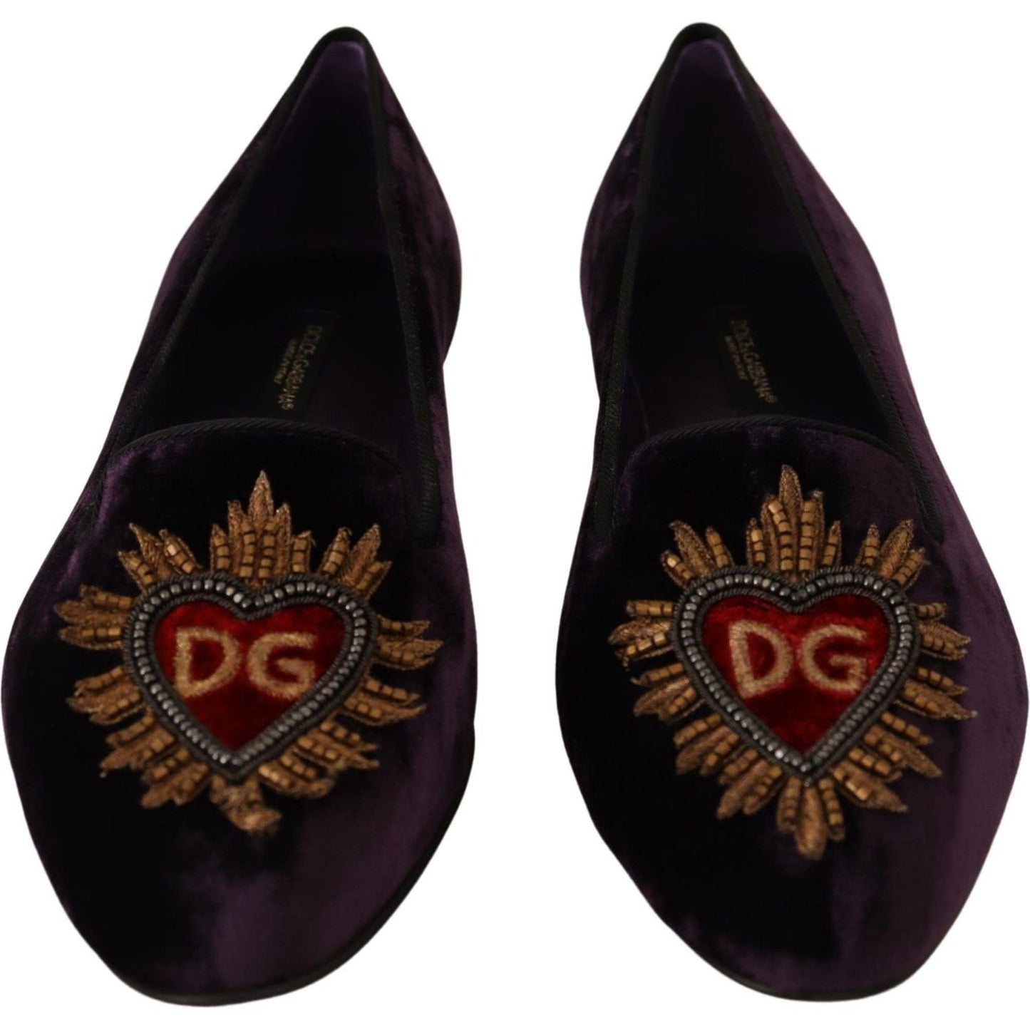 Dolce & Gabbana Purple Velvet DG Heart Loafers Flats Shoes LA9034-35