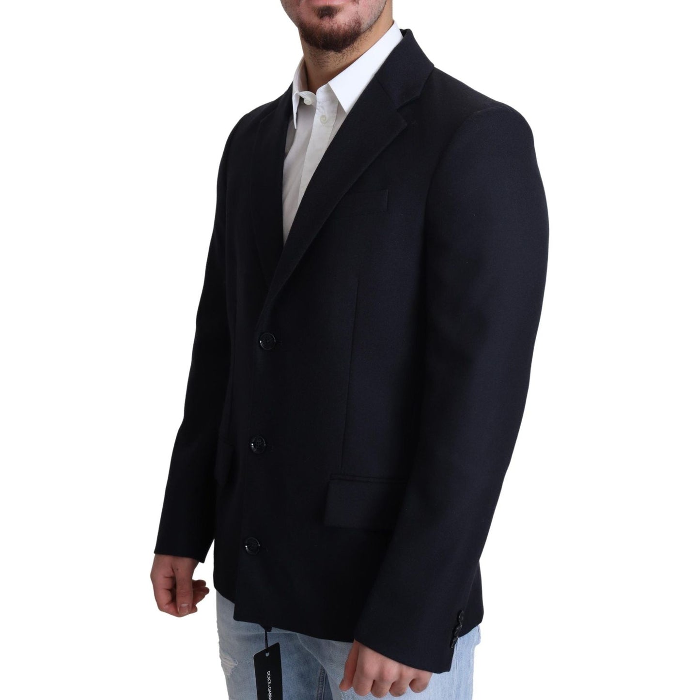 Dolce & Gabbana Elegant Dark Blue Virgin Wool Men's Coat Dolce & Gabbana Black
