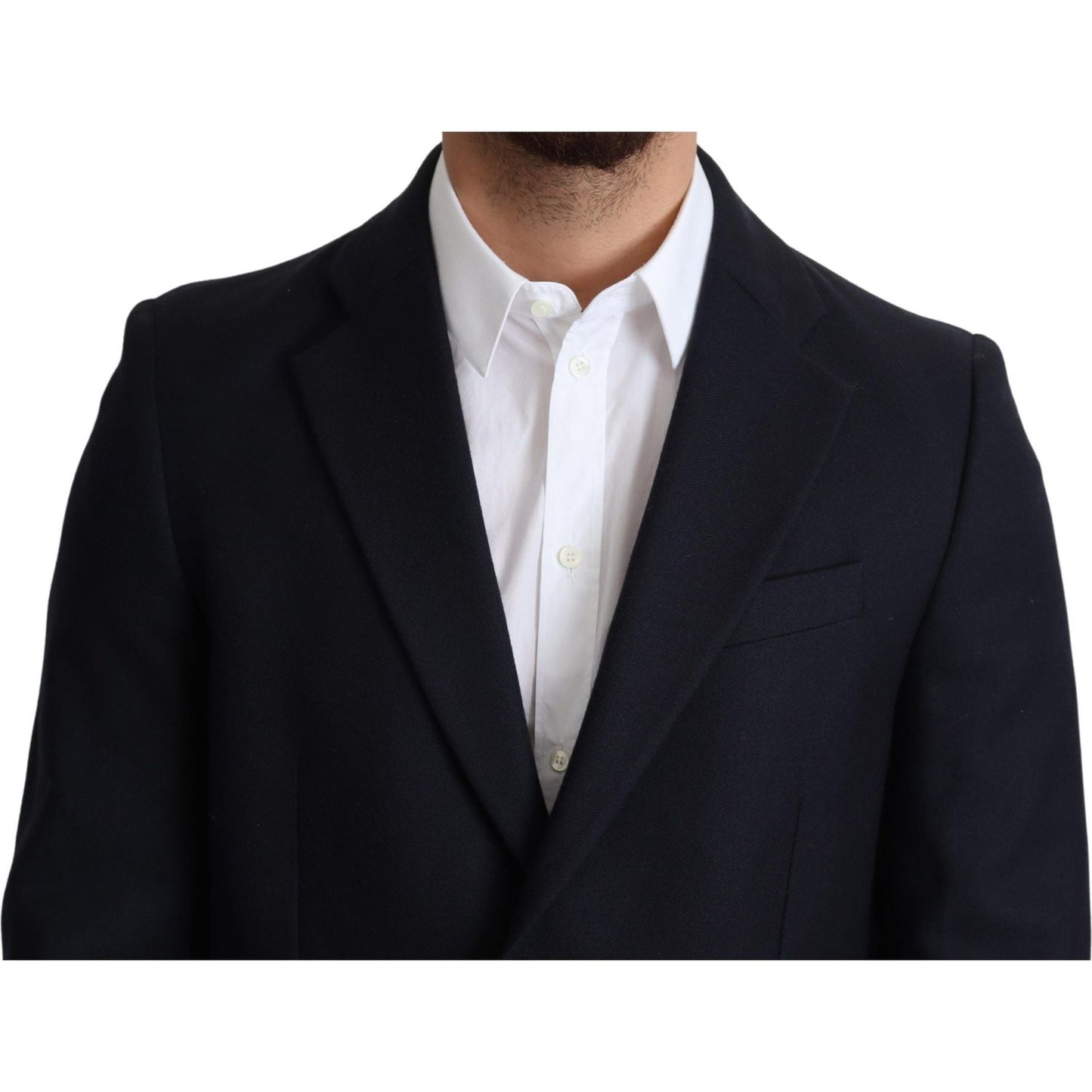 Dolce & Gabbana Elegant Dark Blue Virgin Wool Men's Coat Dolce & Gabbana Black