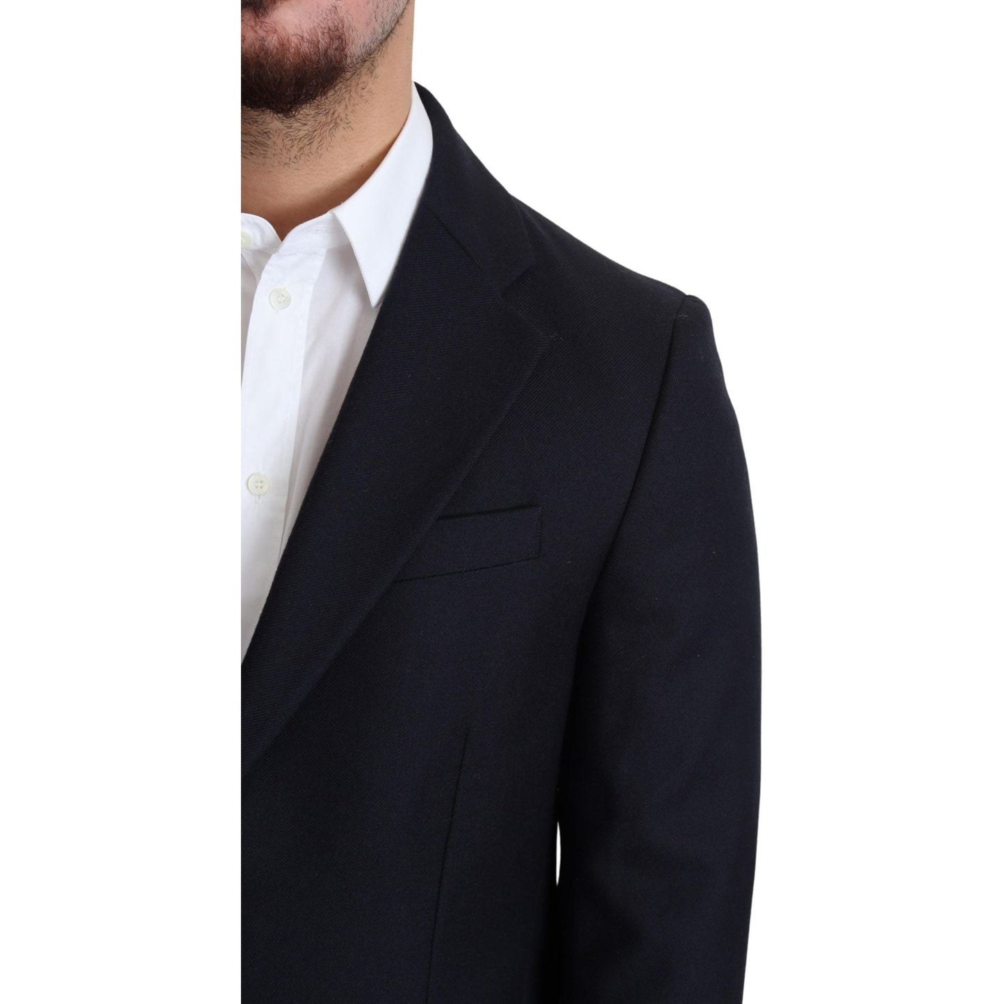 Dolce & Gabbana Elegant Dark Blue Virgin Wool Men's Coat Dolce & Gabbana Black