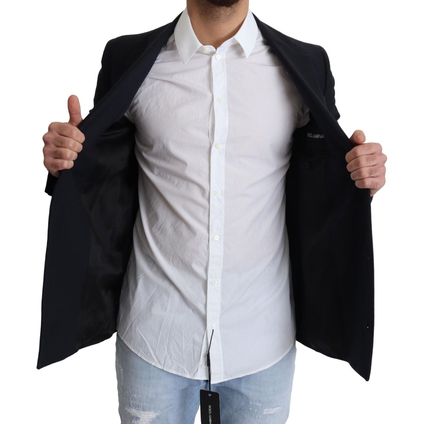 Dolce & Gabbana Elegant Dark Blue Virgin Wool Men's Coat Dolce & Gabbana Black