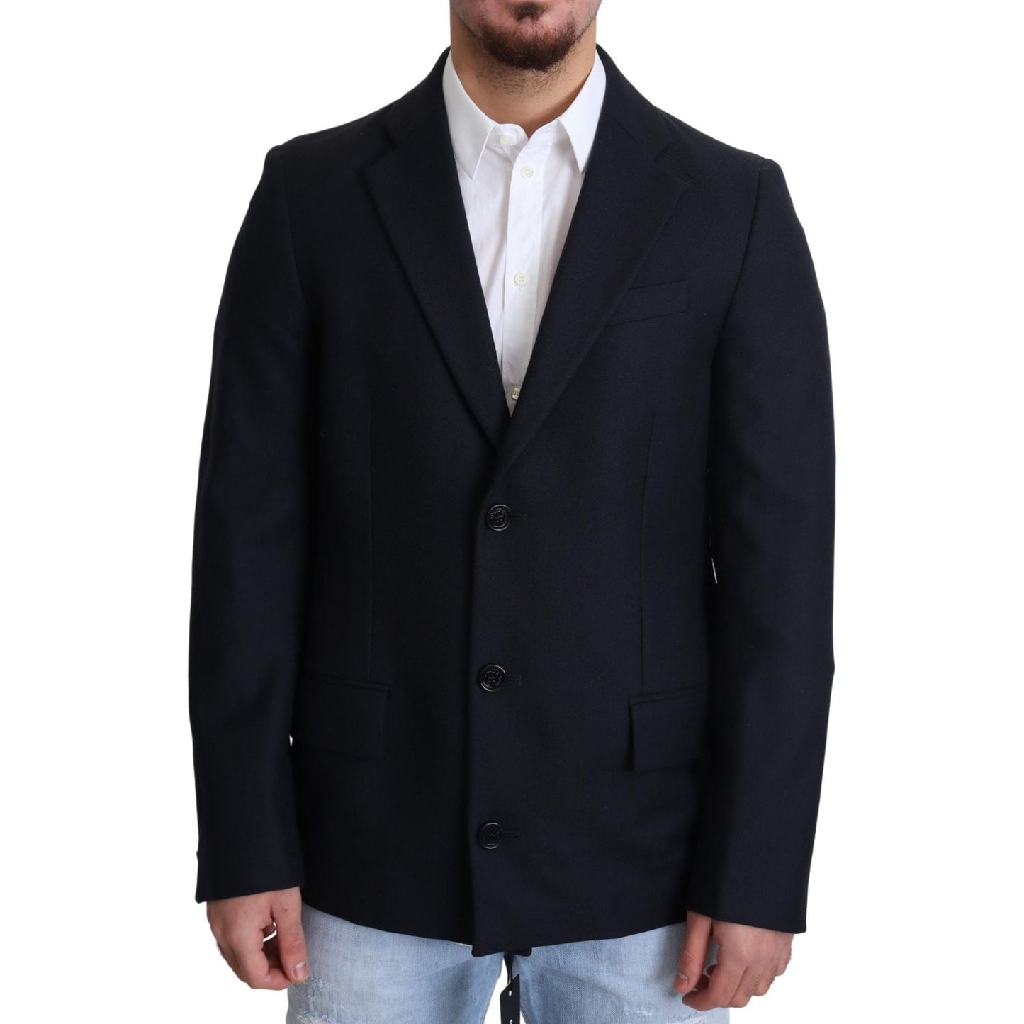 Dolce & Gabbana Elegant Dark Blue Virgin Wool Men's Coat Dolce & Gabbana Black