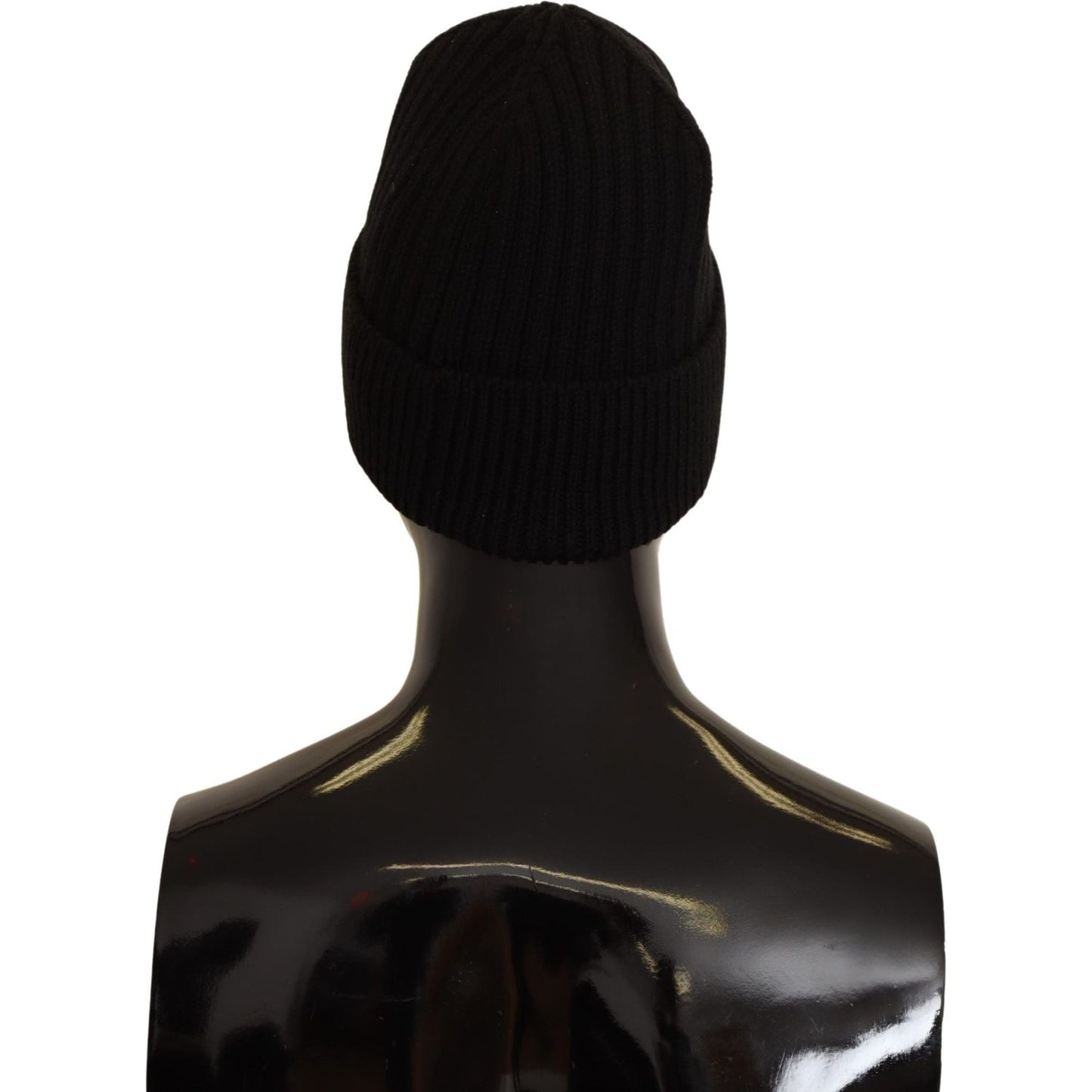 Dolce & Gabbana Elegant Cable Knit Wool Beanie with Fleece Liner Beanie Hat Dolce & Gabbana Black