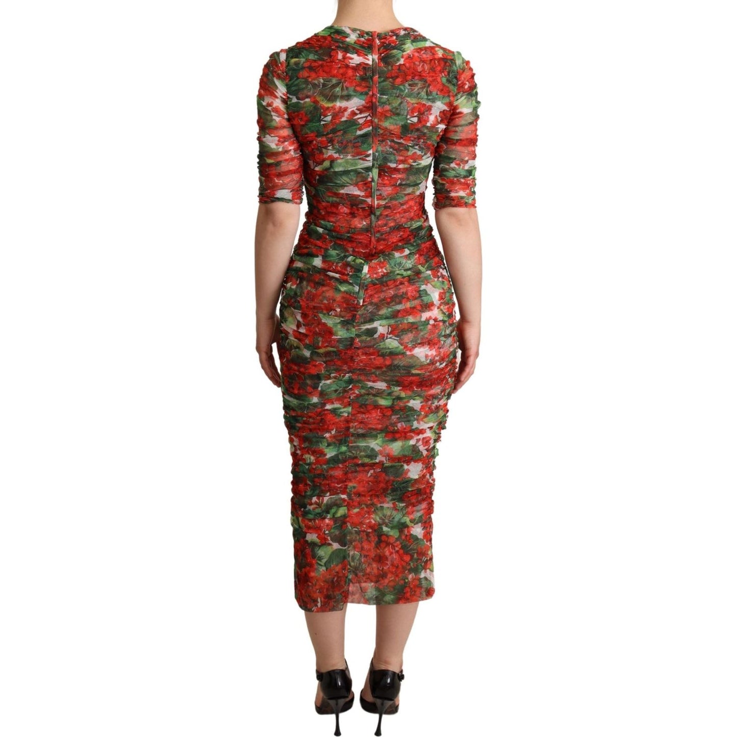 Dolce & Gabbana Elegant Red Floral Midi Sheath Dress WOMAN DRESSES Dolce & Gabbana Sienna