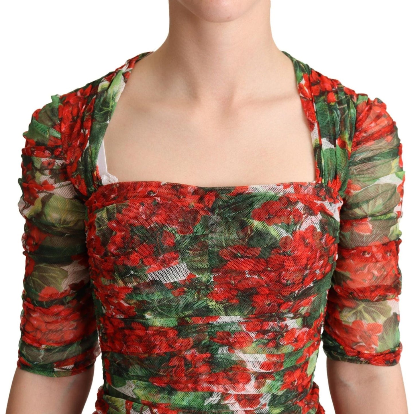 Dolce & Gabbana Elegant Red Floral Midi Sheath Dress WOMAN DRESSES Dolce & Gabbana Sienna