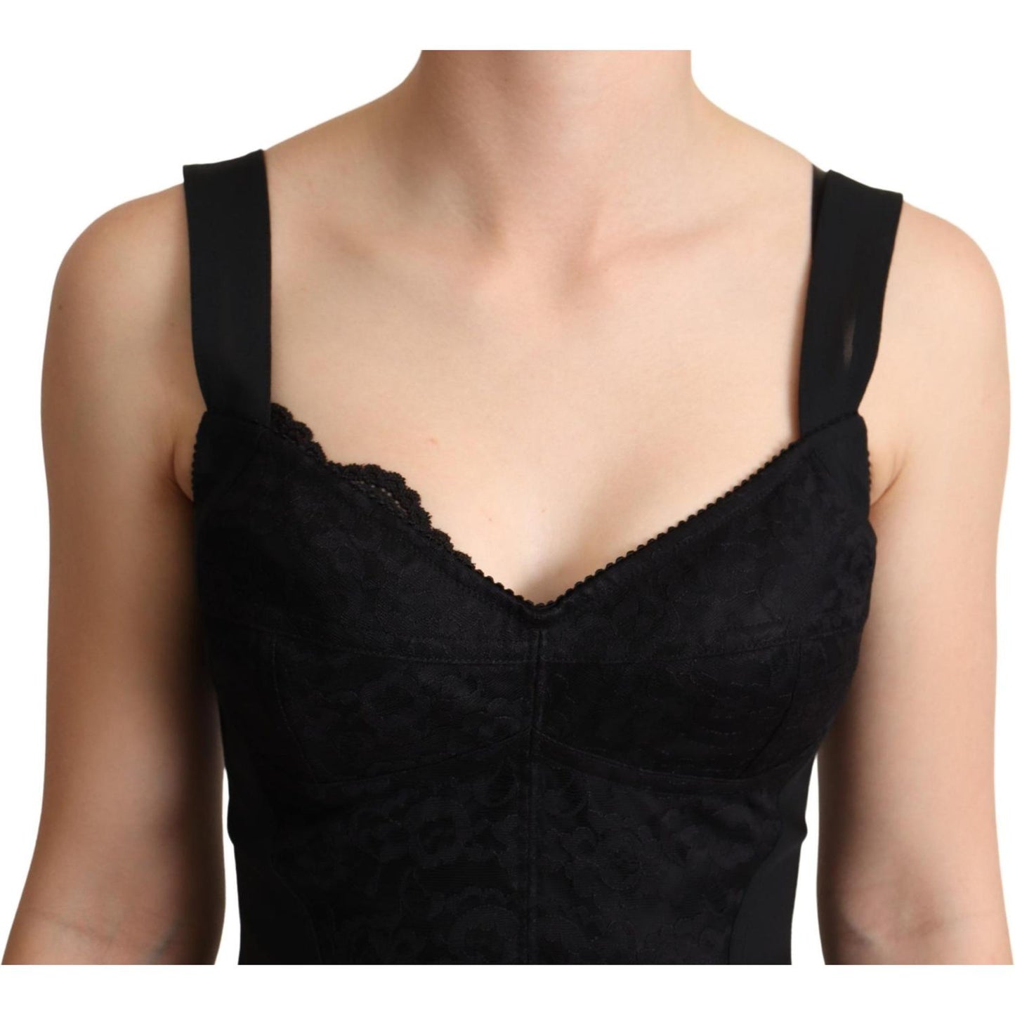 Dolce & Gabbana Elegant Black Lace Bodysuit Corset Dress Dolce & Gabbana Black