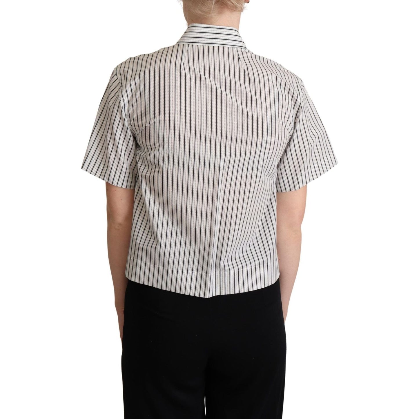 Dolce & Gabbana Chic Monochrome Striped Polo Shirt Blouse Top Dolce & Gabbana Gray