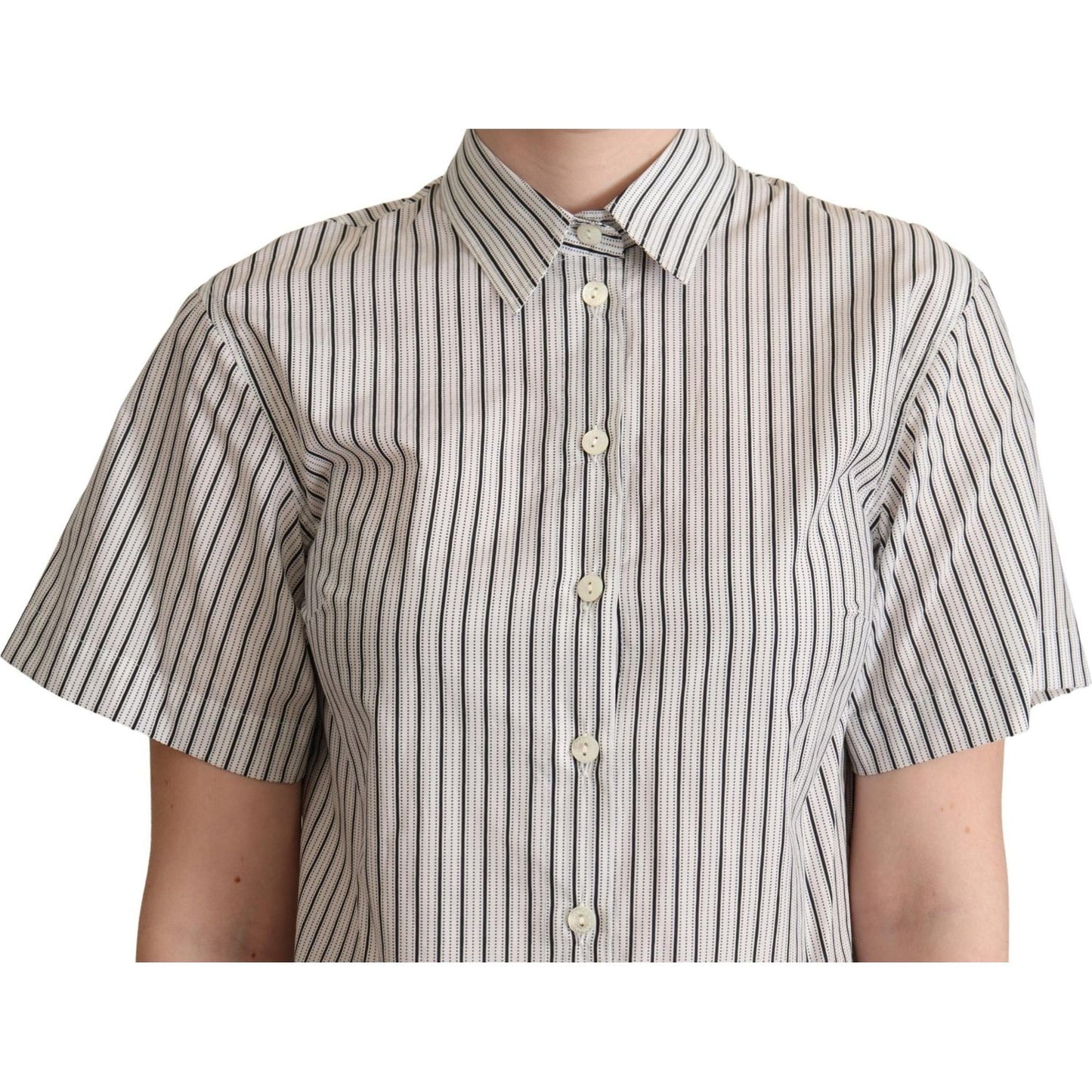 Dolce & Gabbana Chic Monochrome Striped Polo Shirt Blouse Top Dolce & Gabbana Gray