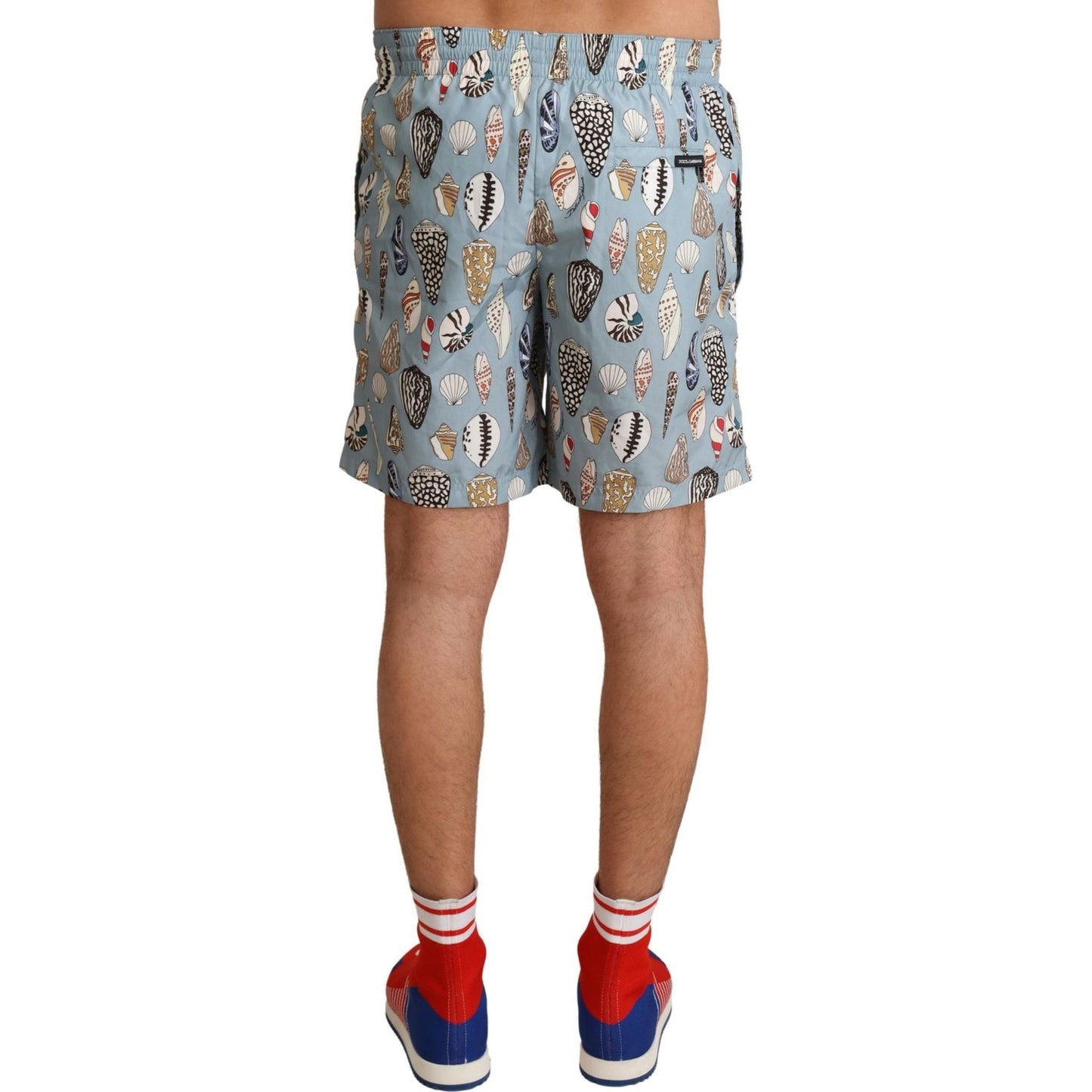 Dolce & Gabbana Elegant Seashell Print Swim Trunks Dolce & Gabbana Slate Gray