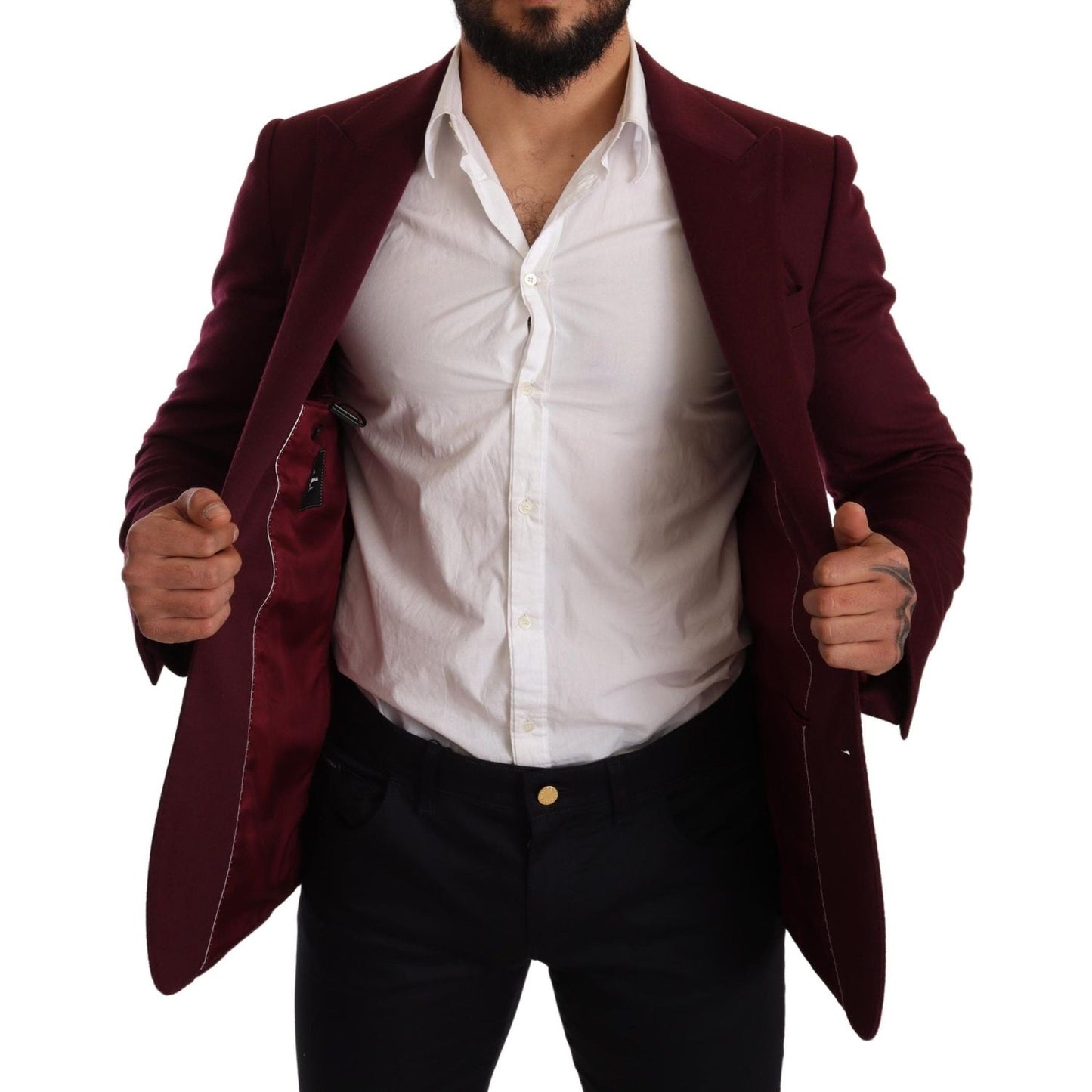 Dolce & Gabbana Elegant Maroon Bordeaux Cashmere Blazer Dolce & Gabbana Gray