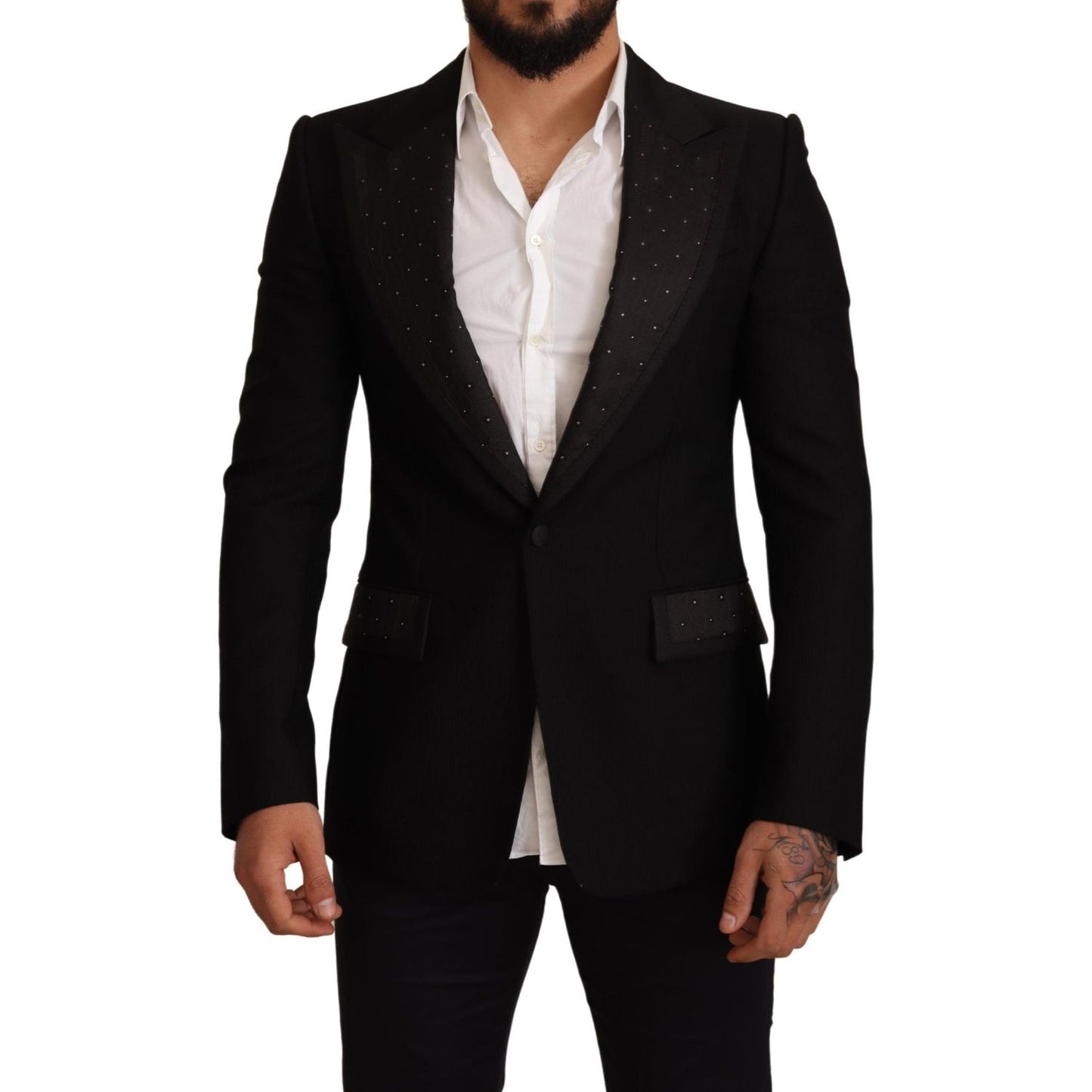 Dolce & Gabbana Elegant Slim Fit Black Blazer Jacket Dolce & Gabbana Tan