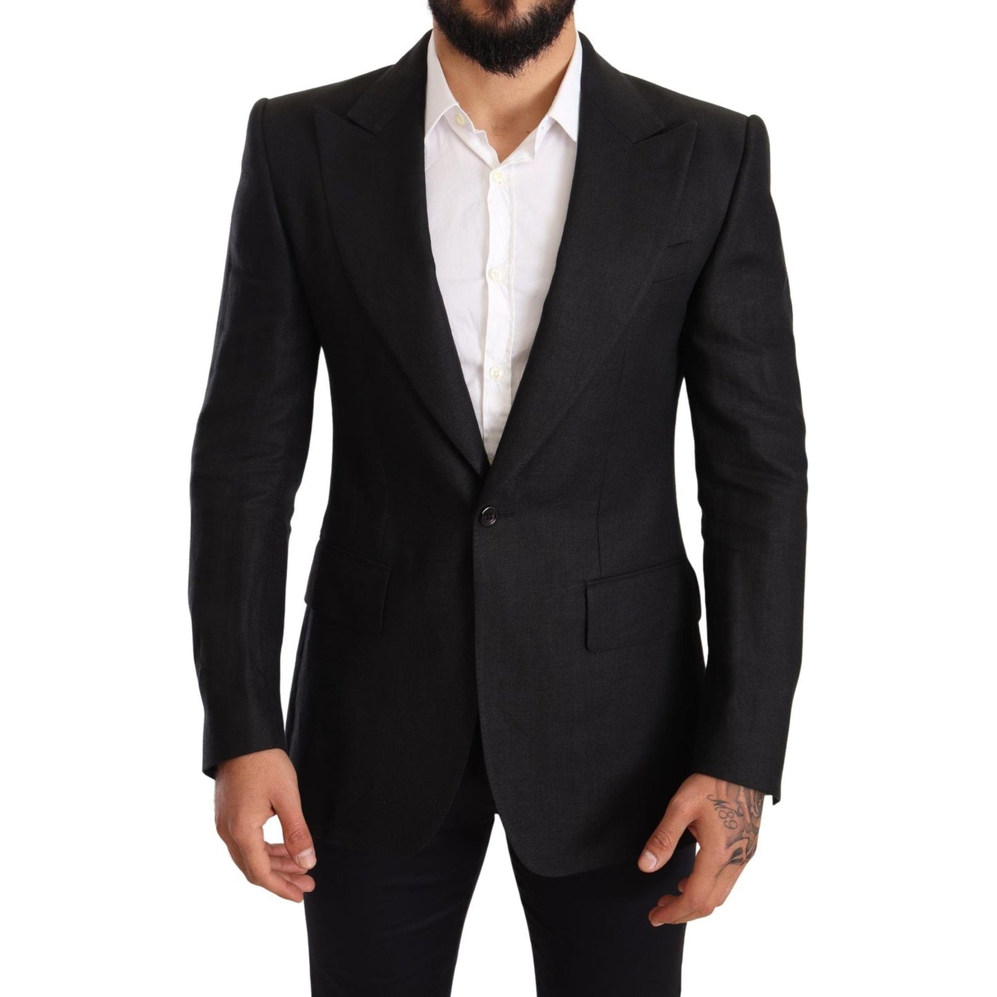 Dolce & Gabbana Elegant Slim Fit Black Linen Blazer Dolce & Gabbana Black