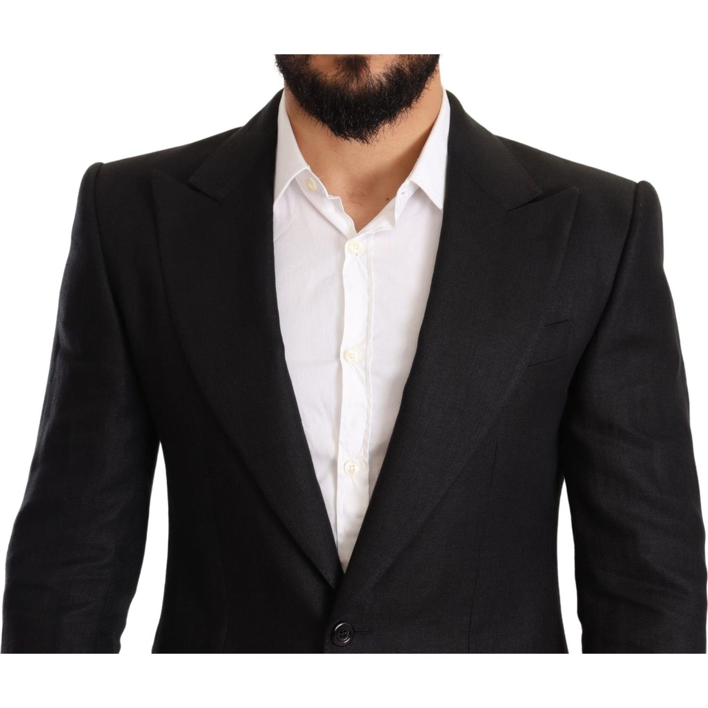 Dolce & Gabbana Elegant Slim Fit Black Linen Blazer Dolce & Gabbana Black