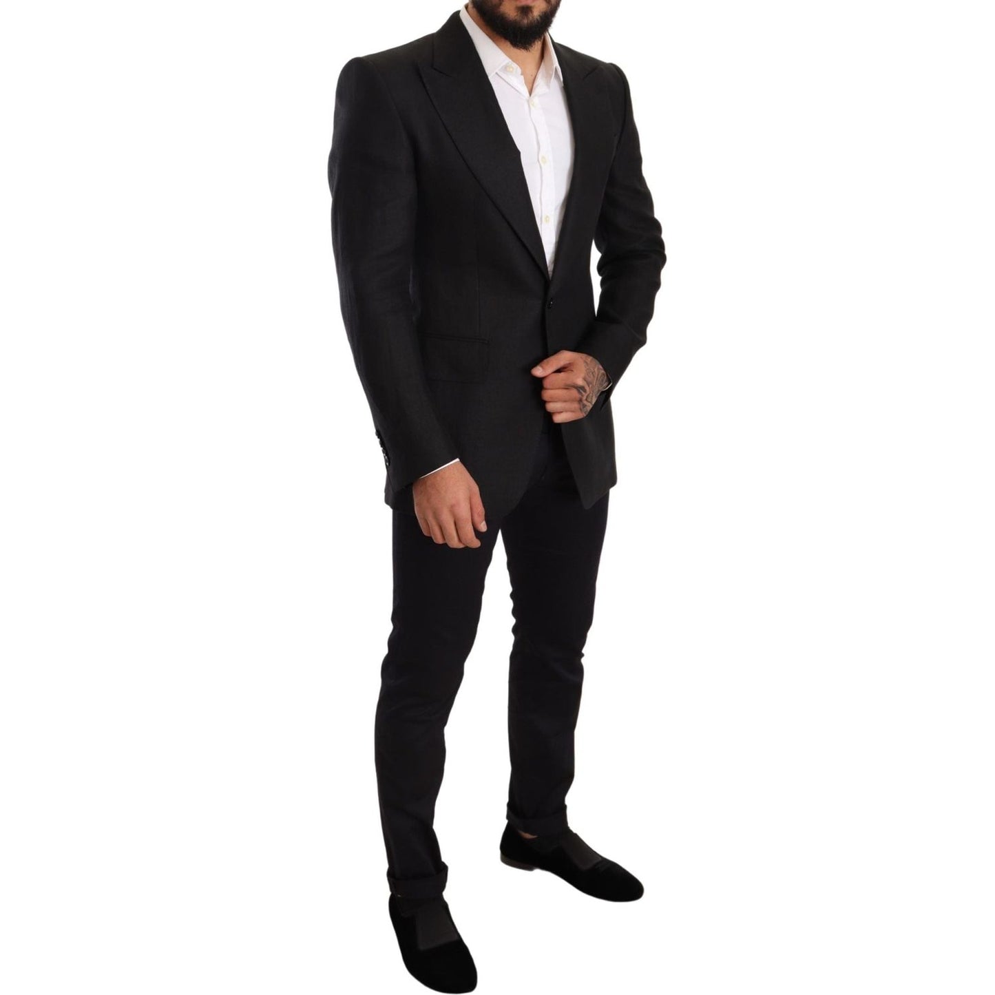 Dolce & Gabbana Elegant Slim Fit Black Linen Blazer Dolce & Gabbana Black