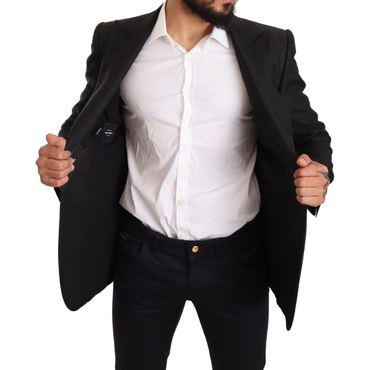 Dolce & Gabbana Elegant Slim Fit Black Linen Blazer Dolce & Gabbana Black
