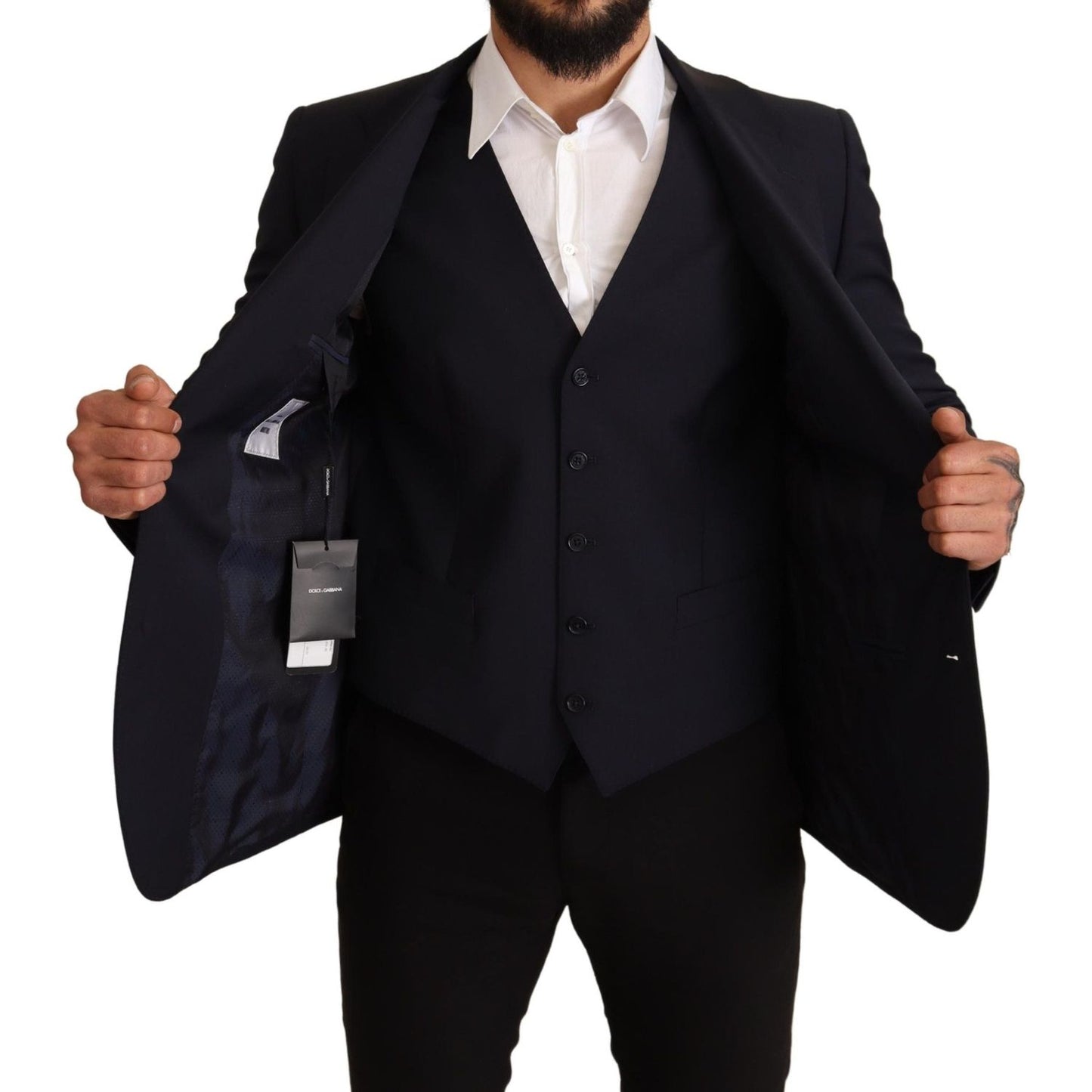 Dolce & Gabbana Elegant Dark Blue Wool Blend Martini Suit Dolce & Gabbana Black