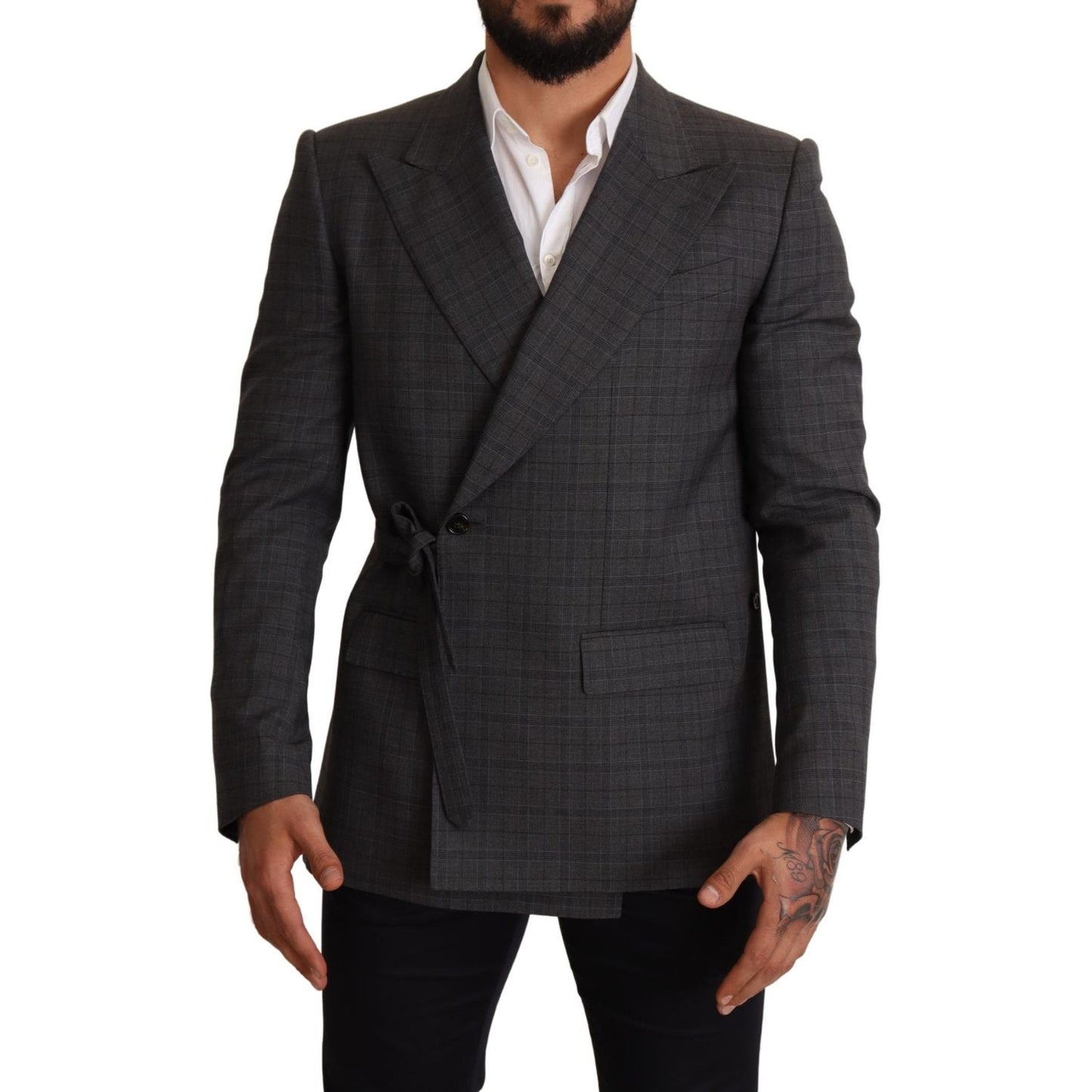 Dolce & Gabbana Chic Gray Check Martini Slim Fit Double-Breasted Blazer Dolce & Gabbana Dark Slate Gray