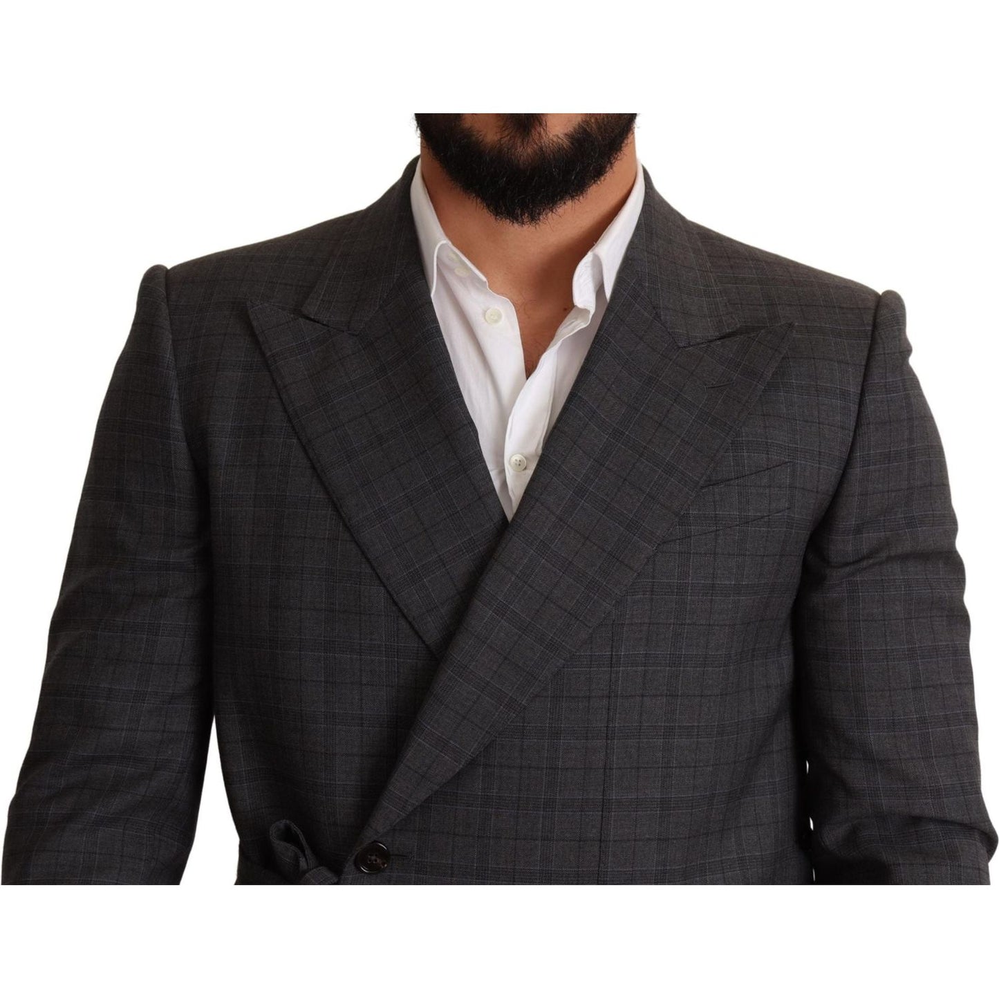 Dolce & Gabbana Chic Gray Check Martini Slim Fit Double-Breasted Blazer Dolce & Gabbana Dark Slate Gray
