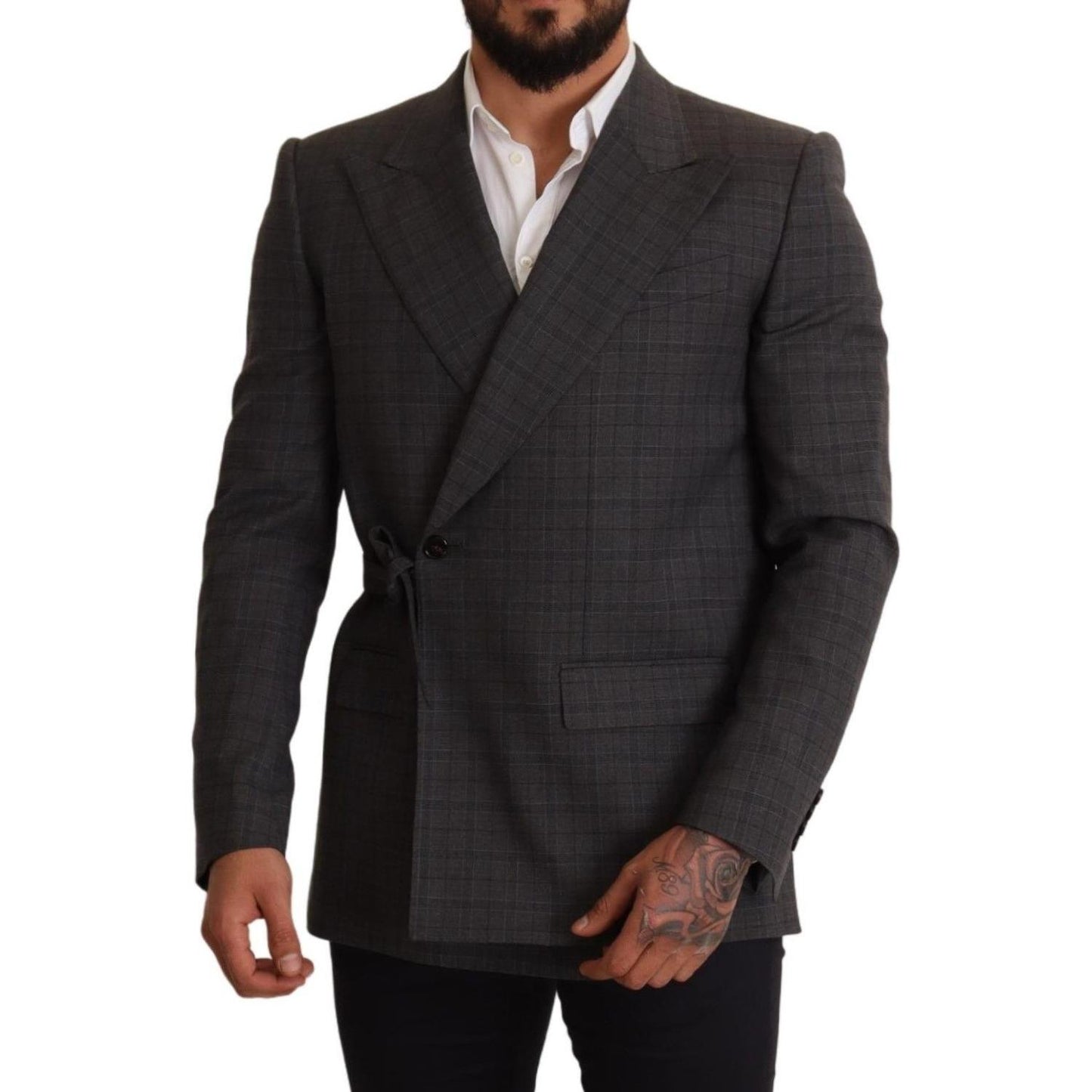 Dolce & Gabbana Chic Gray Check Martini Slim Fit Double-Breasted Blazer Dolce & Gabbana Dark Slate Gray