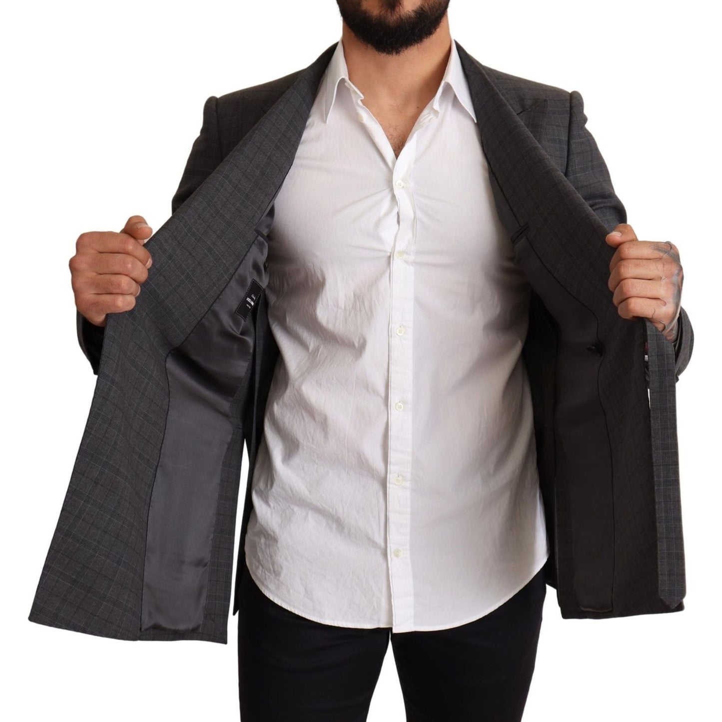 Dolce & Gabbana Chic Gray Check Martini Slim Fit Double-Breasted Blazer Dolce & Gabbana Gray