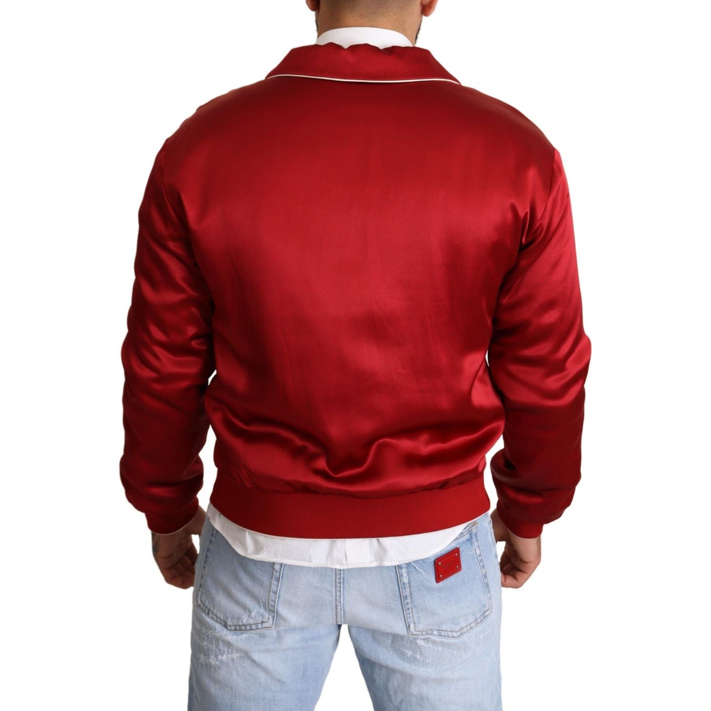 Dolce & Gabbana Sumptuous Silk Red Bomber Jacket Dolce & Gabbana Dark Red