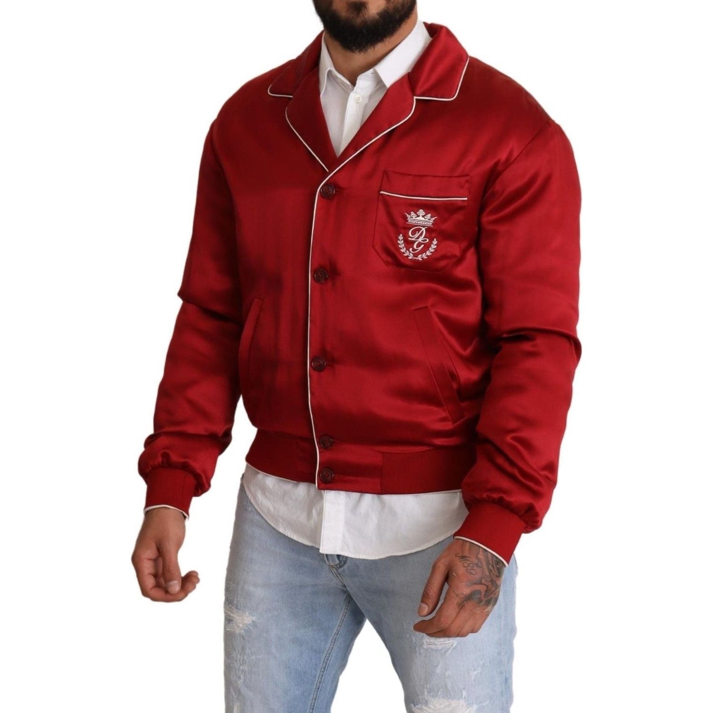 Dolce & Gabbana Sumptuous Silk Red Bomber Jacket Dolce & Gabbana Brown