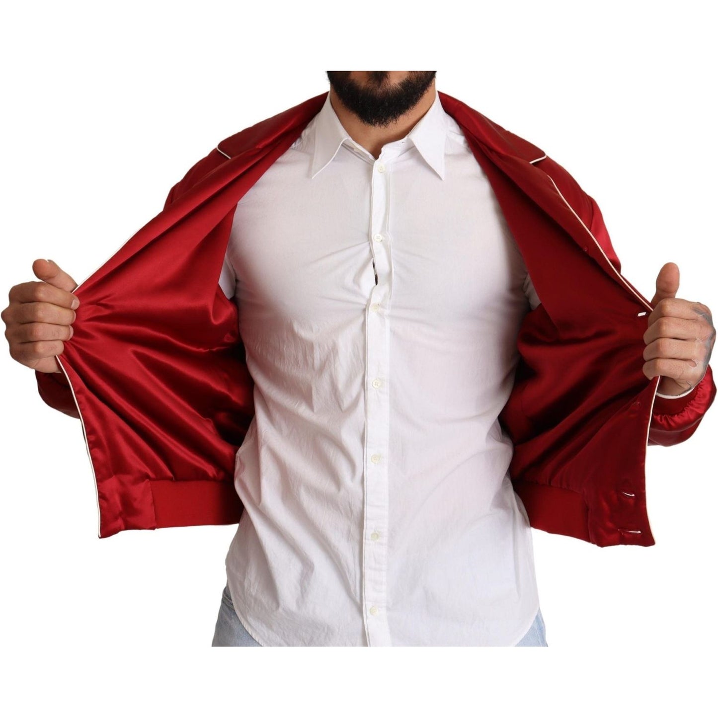 Dolce & Gabbana Sumptuous Silk Red Bomber Jacket Dolce & Gabbana Light Gray