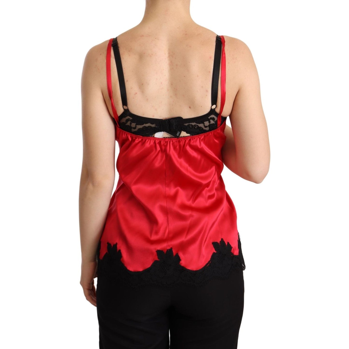 Dolce & Gabbana Enchanting Red Silk Blend Lace Camisole WOMAN T-SHIRTS Dolce & Gabbana Black