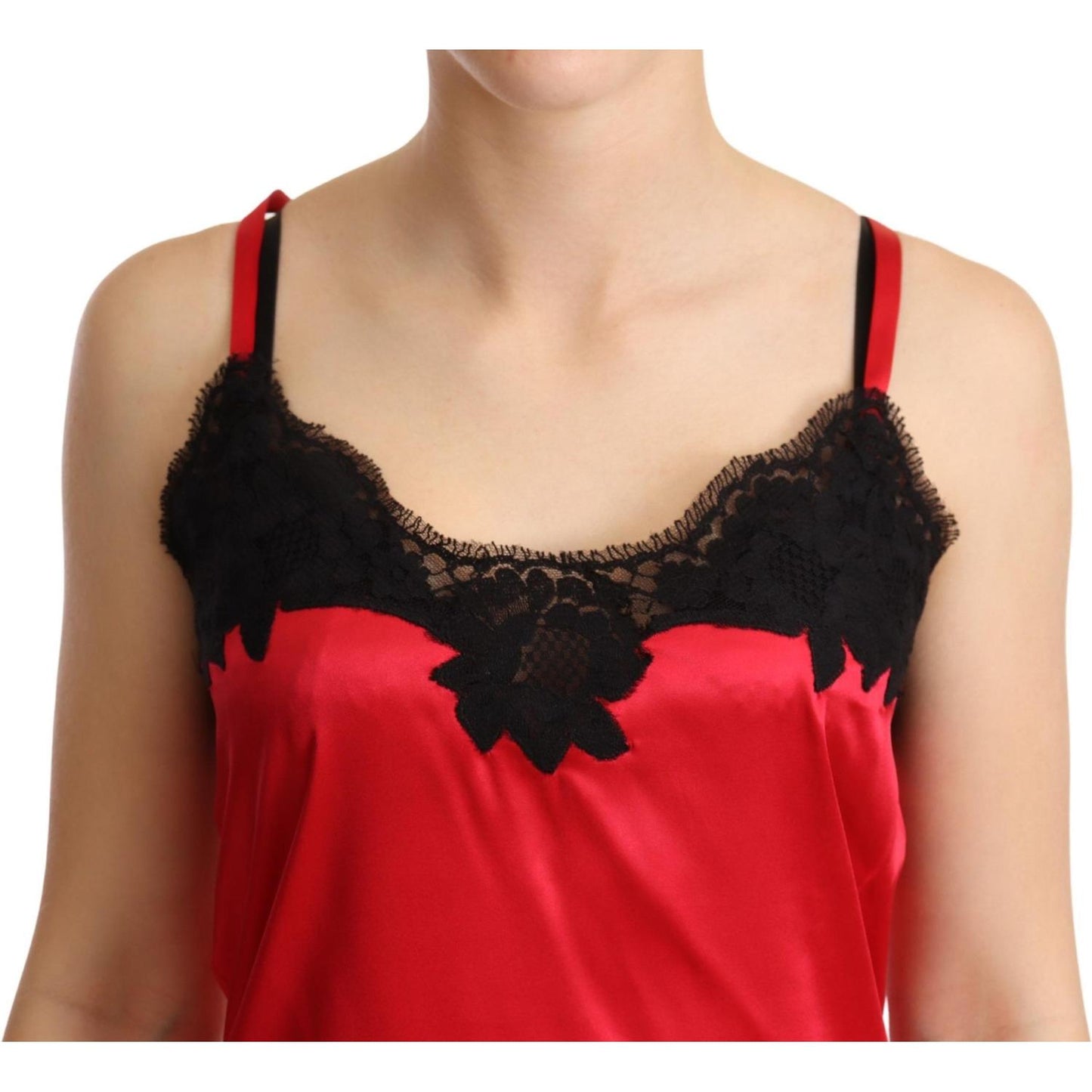 Dolce & Gabbana Enchanting Red Silk Blend Lace Camisole WOMAN T-SHIRTS Dolce & Gabbana Black