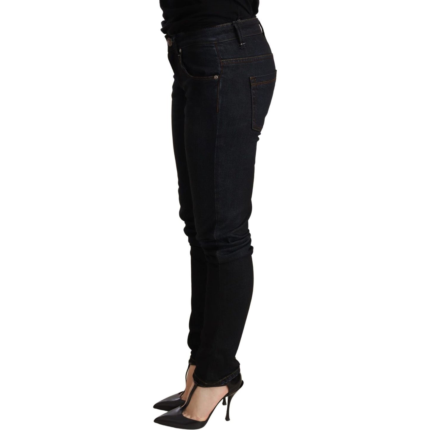 Acht Chic Blue Washed Skinny Low Waist Jeans WOMAN TROUSERS Acht Black