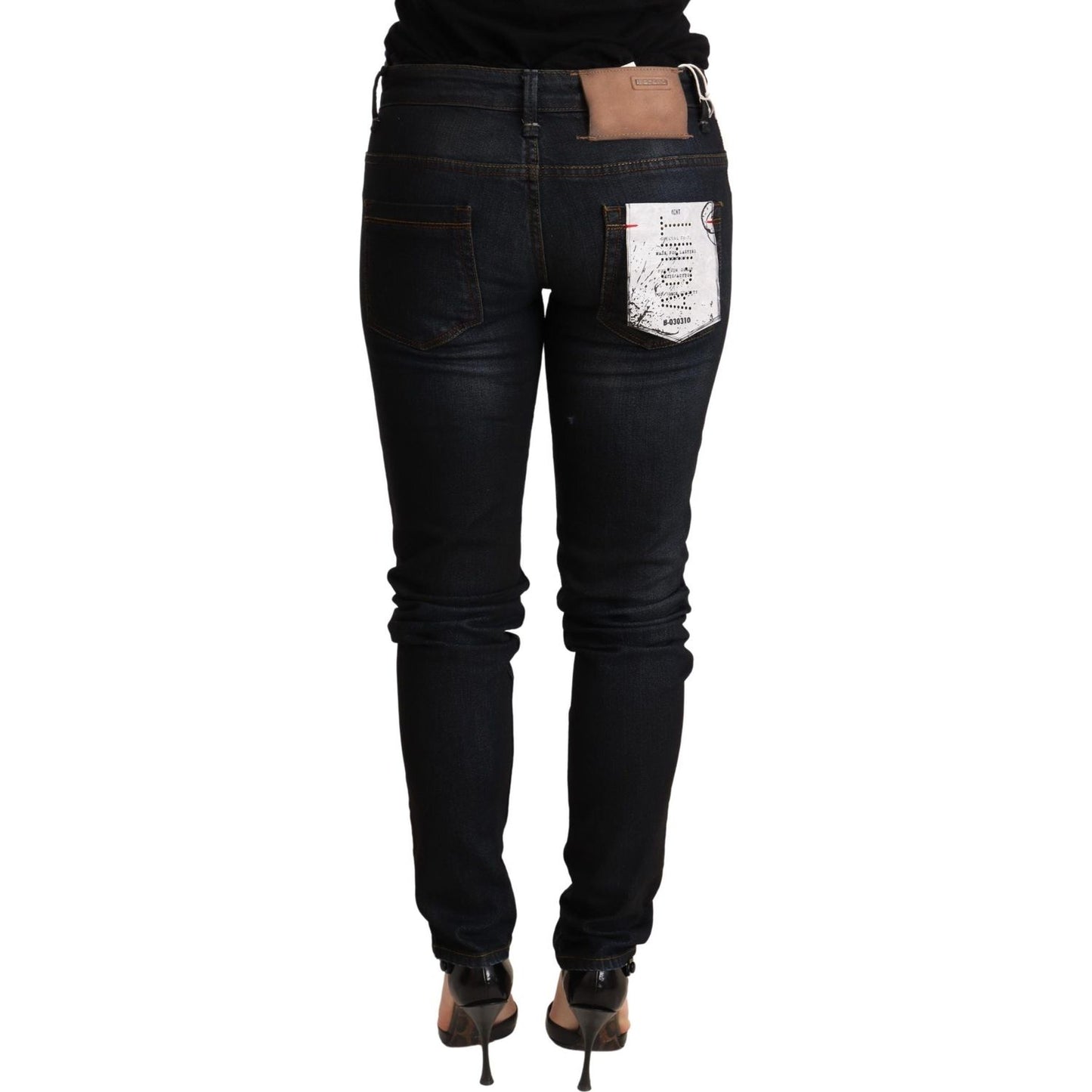 Acht Chic Blue Washed Skinny Low Waist Jeans WOMAN TROUSERS Acht Black