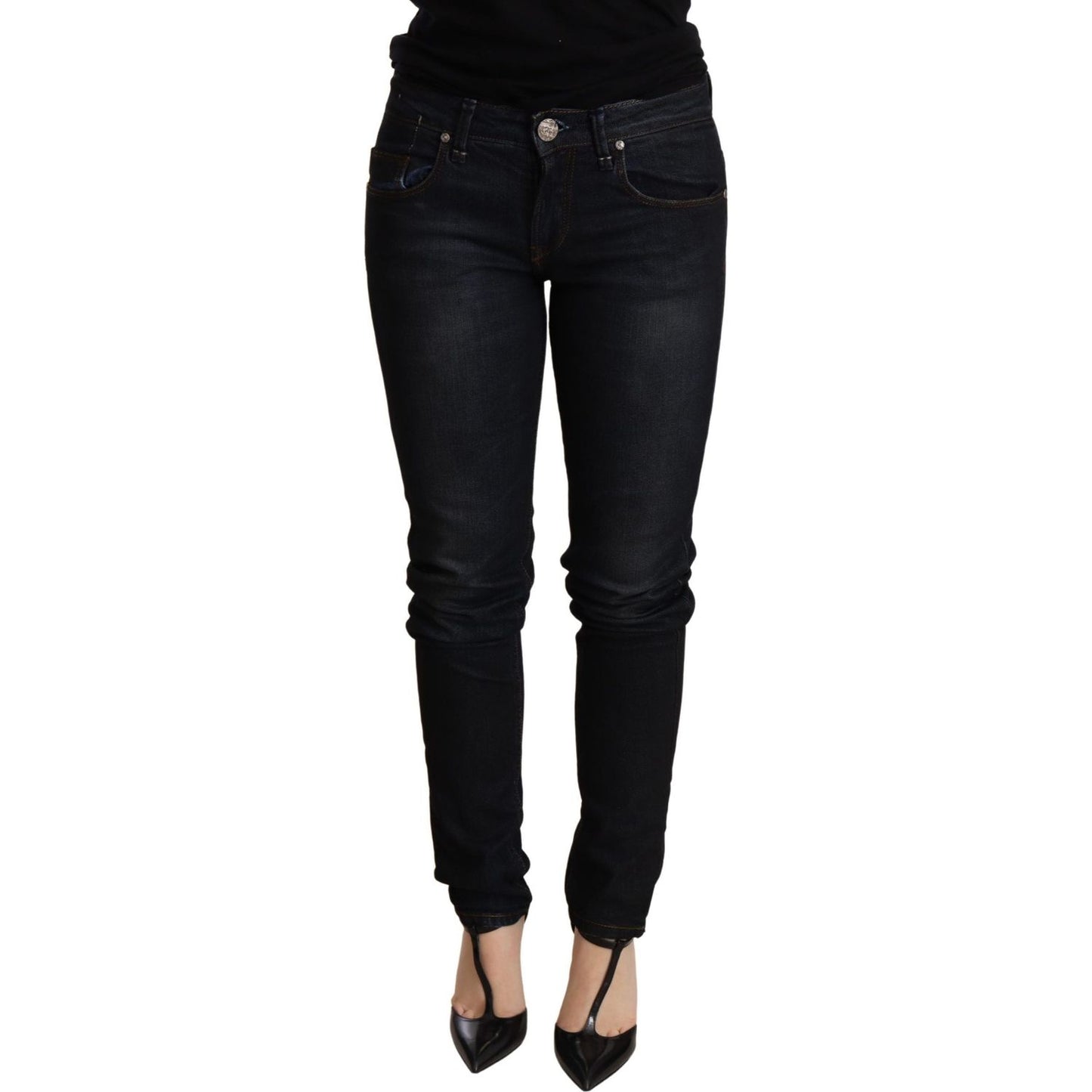 Acht Chic Blue Washed Skinny Low Waist Jeans WOMAN TROUSERS Acht Black