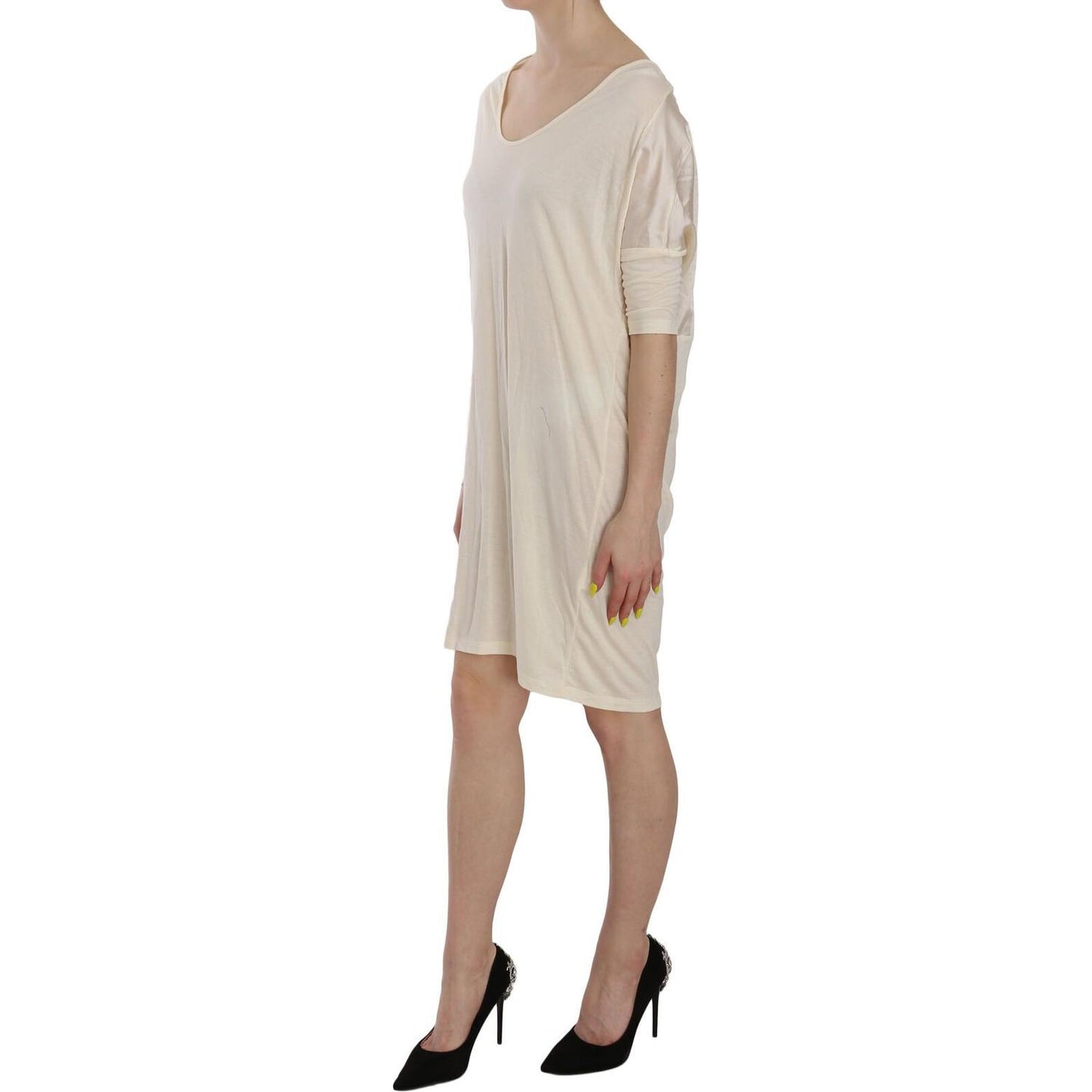Costume National Chic Cream A-Line Elbow Sleeve Dress WOMAN DRESSES Costume National Gray