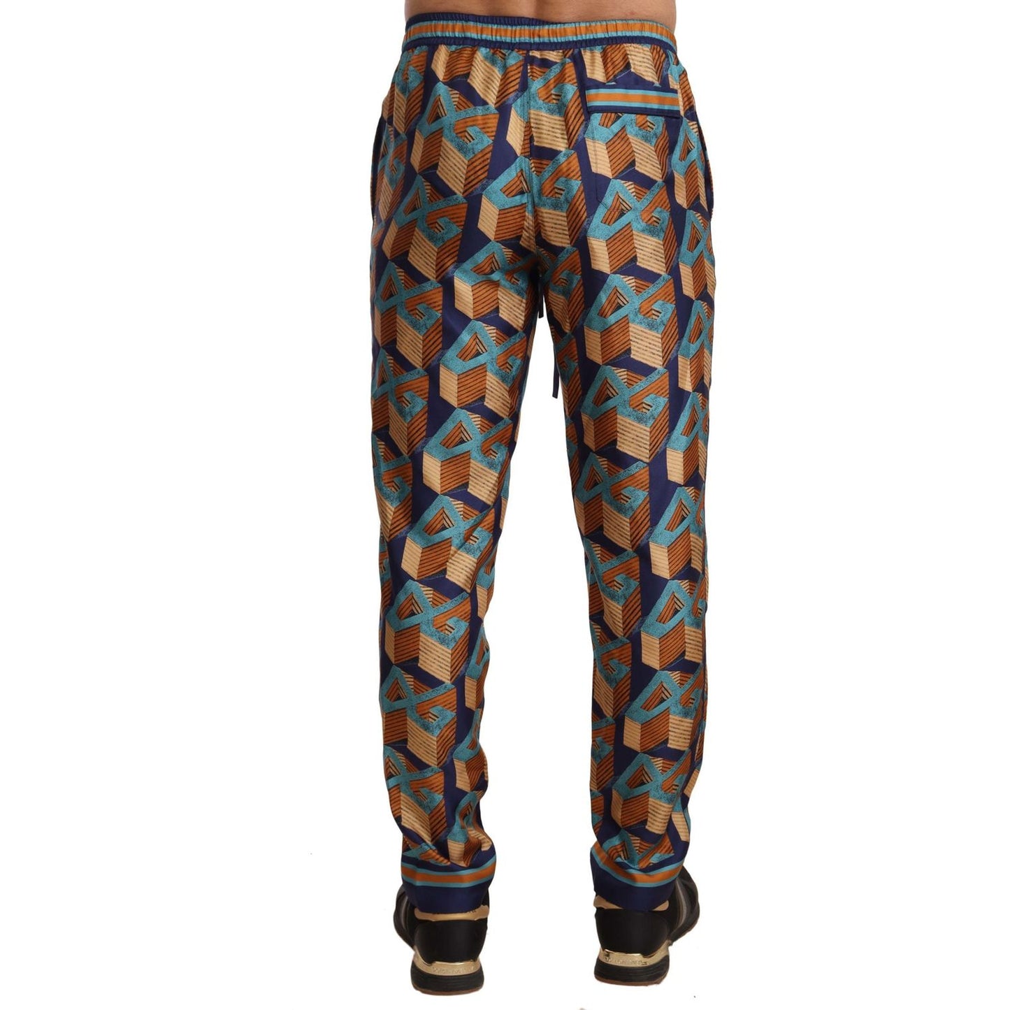 Dolce & Gabbana Elegant Silk Jogger Pants with Vibrant Print Jeans & Pants Dolce & Gabbana Dark Slate Gray