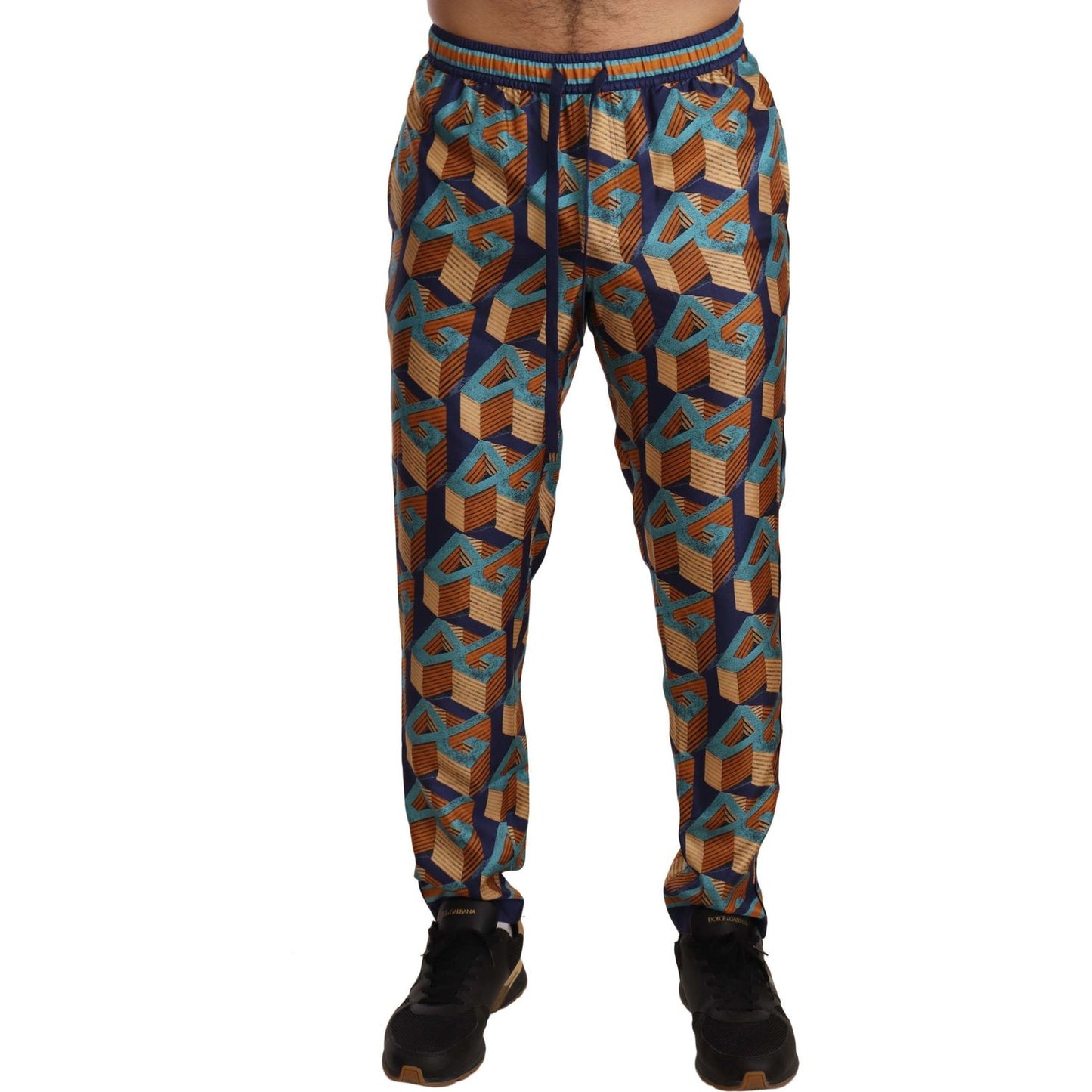 Dolce & Gabbana Elegant Silk Jogger Pants with Vibrant Print Jeans & Pants Dolce & Gabbana Dark Slate Gray