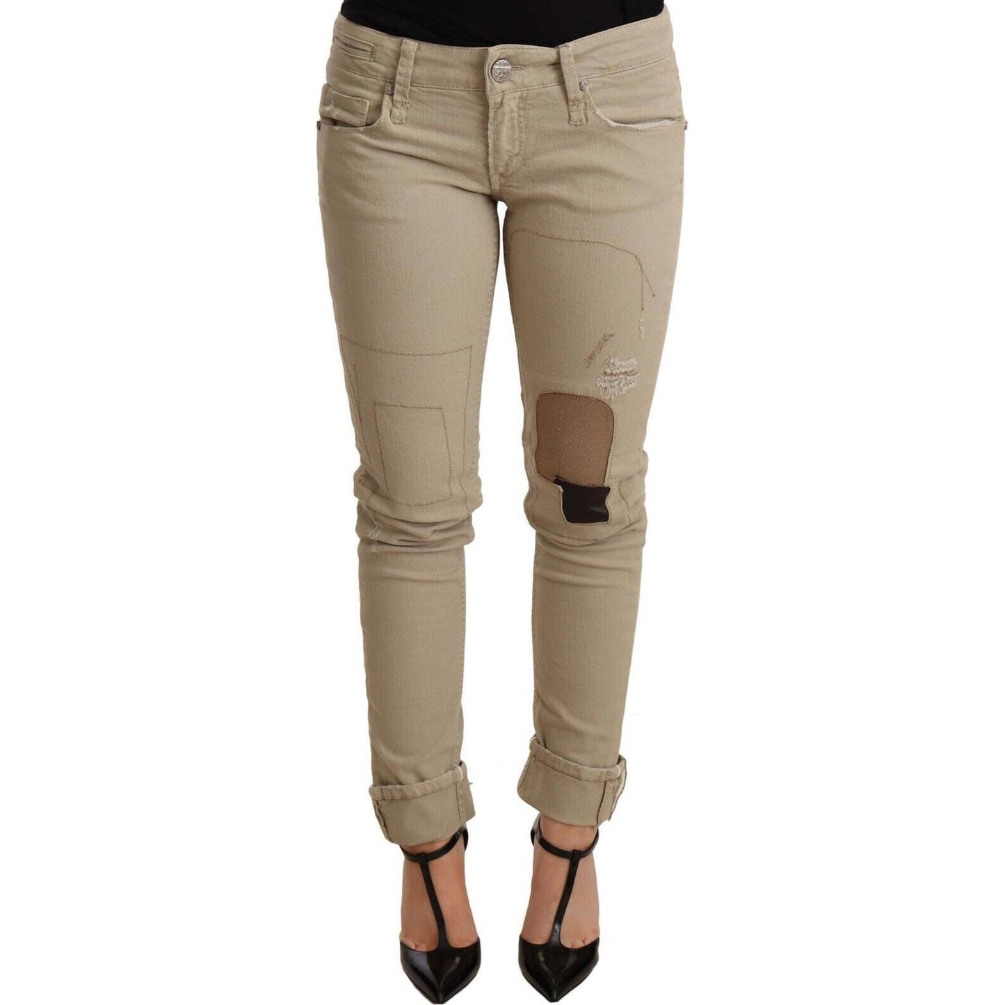 Acht Beige Cotton Slim Fit Chic Jeans Jeans & Pants Acht Rosy Brown