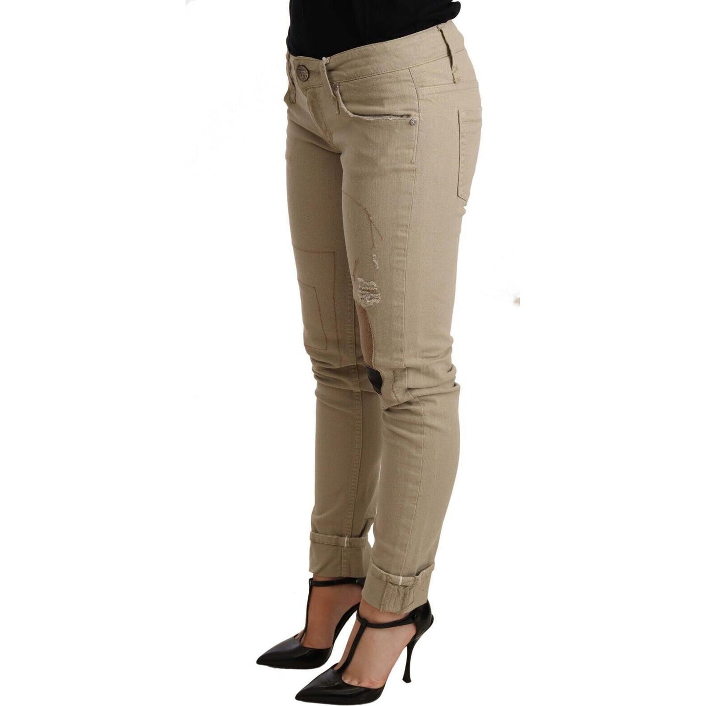 Acht Beige Cotton Slim Fit Chic Jeans Jeans & Pants Acht Dim Gray