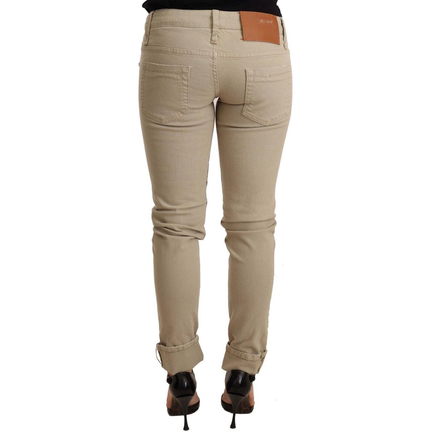 Acht Beige Cotton Slim Fit Chic Jeans Jeans & Pants Acht Rosy Brown