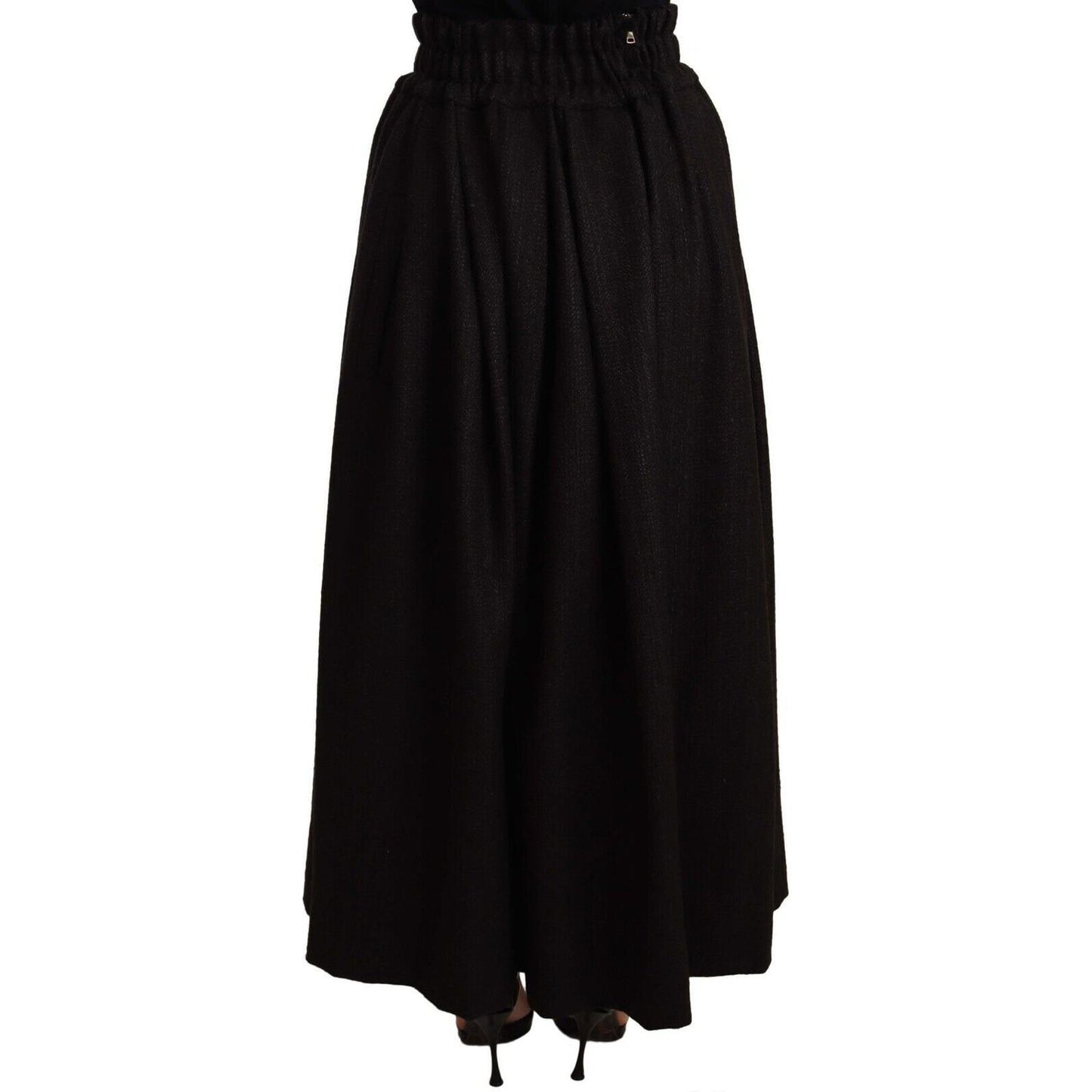 Dolce & Gabbana Elegant High Waist Maxi A-line Wool Skirt WOMAN SKIRTS Dolce & Gabbana Black
