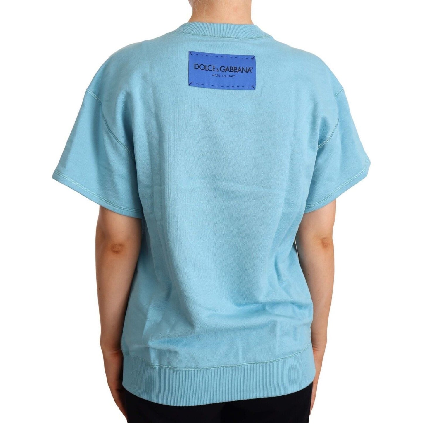 Dolce & Gabbana Elegant Blue Crew Neck Cotton Top WOMAN TOPS AND SHIRTS Dolce & Gabbana Sky Blue