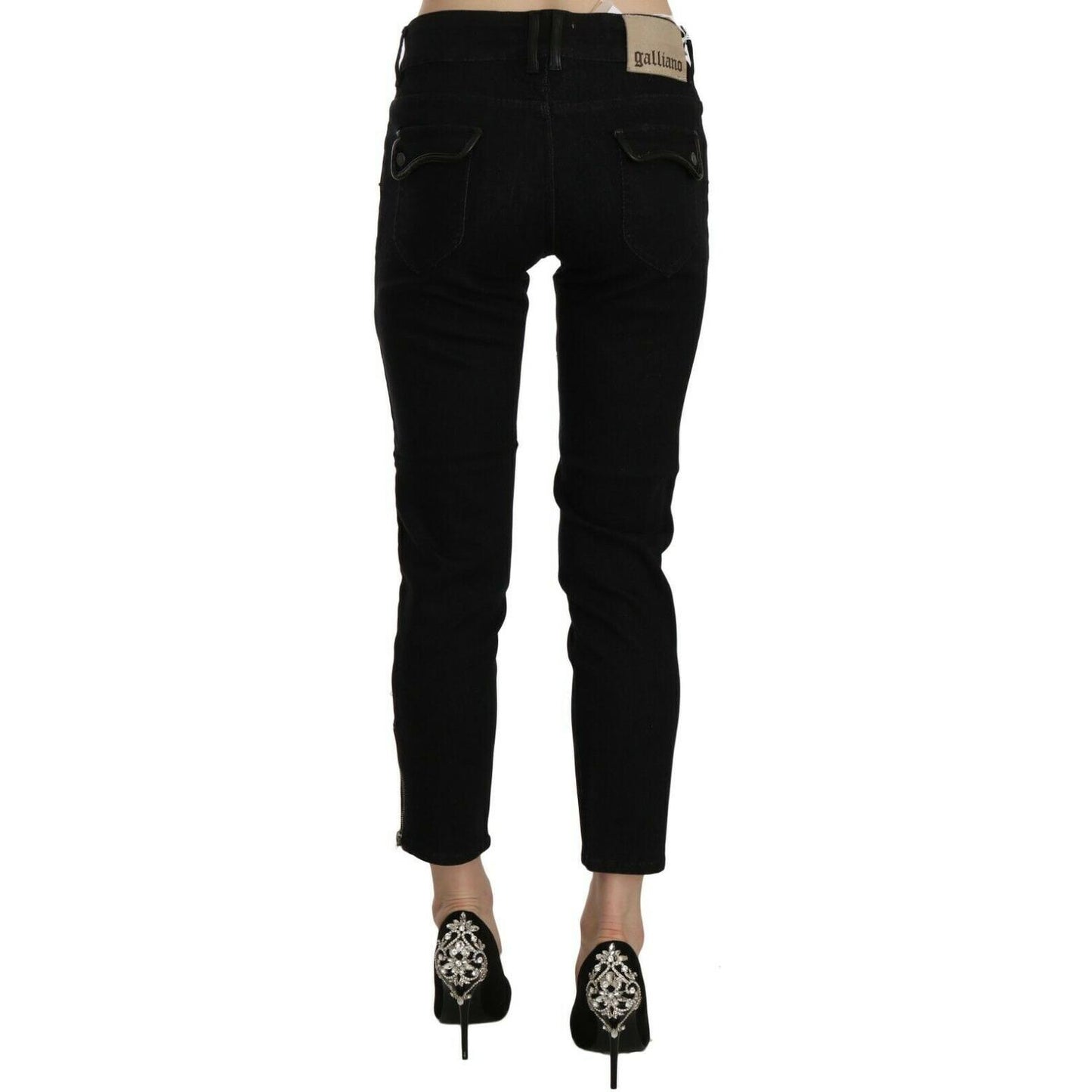 John Galliano Chic Black Mid Waist Slim Cropped Jeans Jeans & Pants John Galliano Black