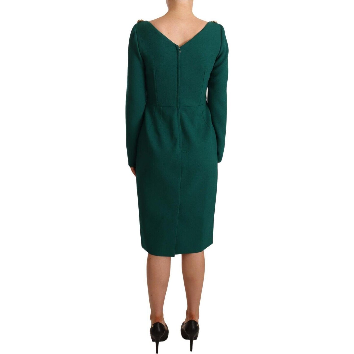 Dolce & Gabbana Emerald Green Midi Sheath Dress with Crystal Brooch Dolce & Gabbana Dark Slate Gray