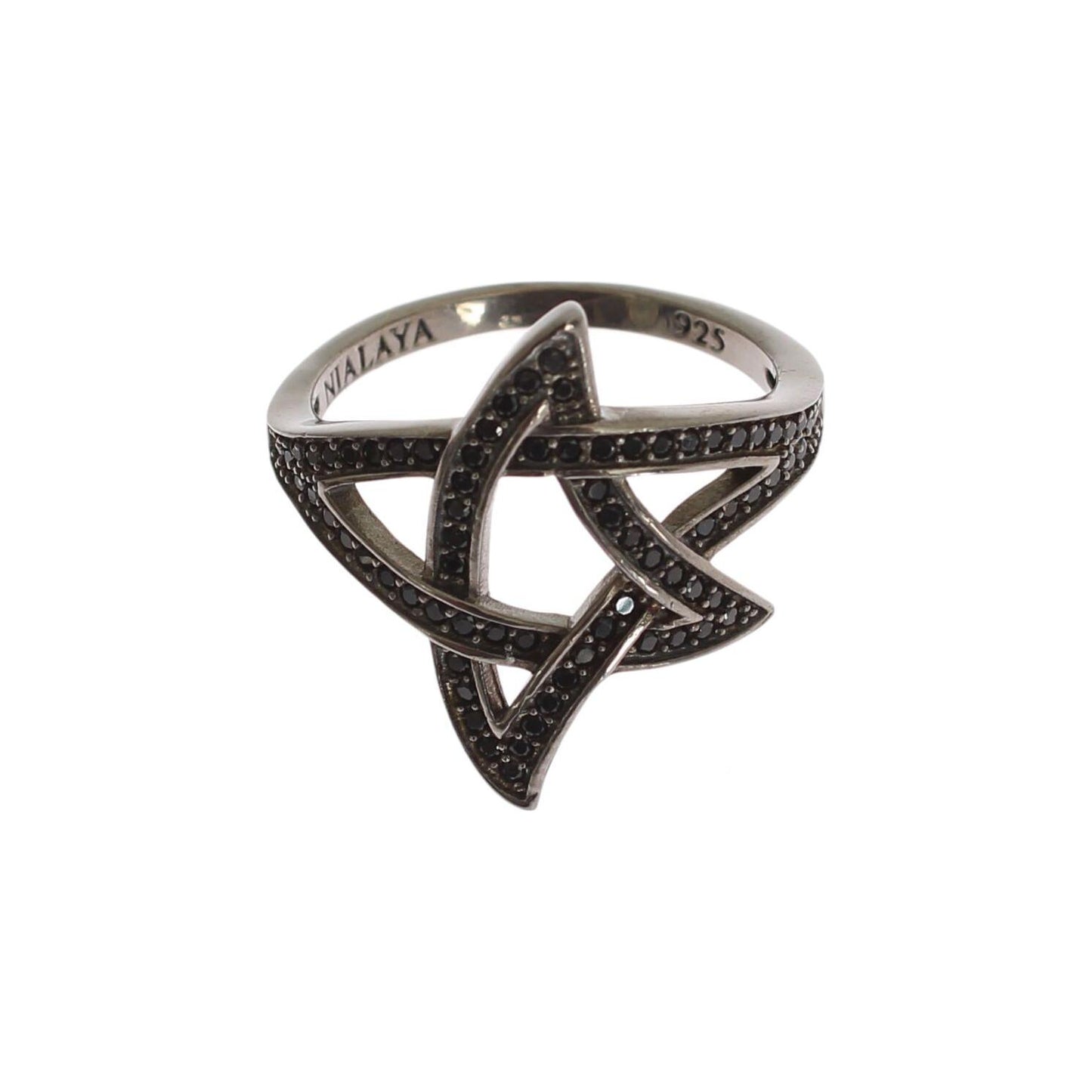 Nialaya Chic Black Rhodium Silver CZ Crystal Ring Ring Nialaya Dark Slate Gray