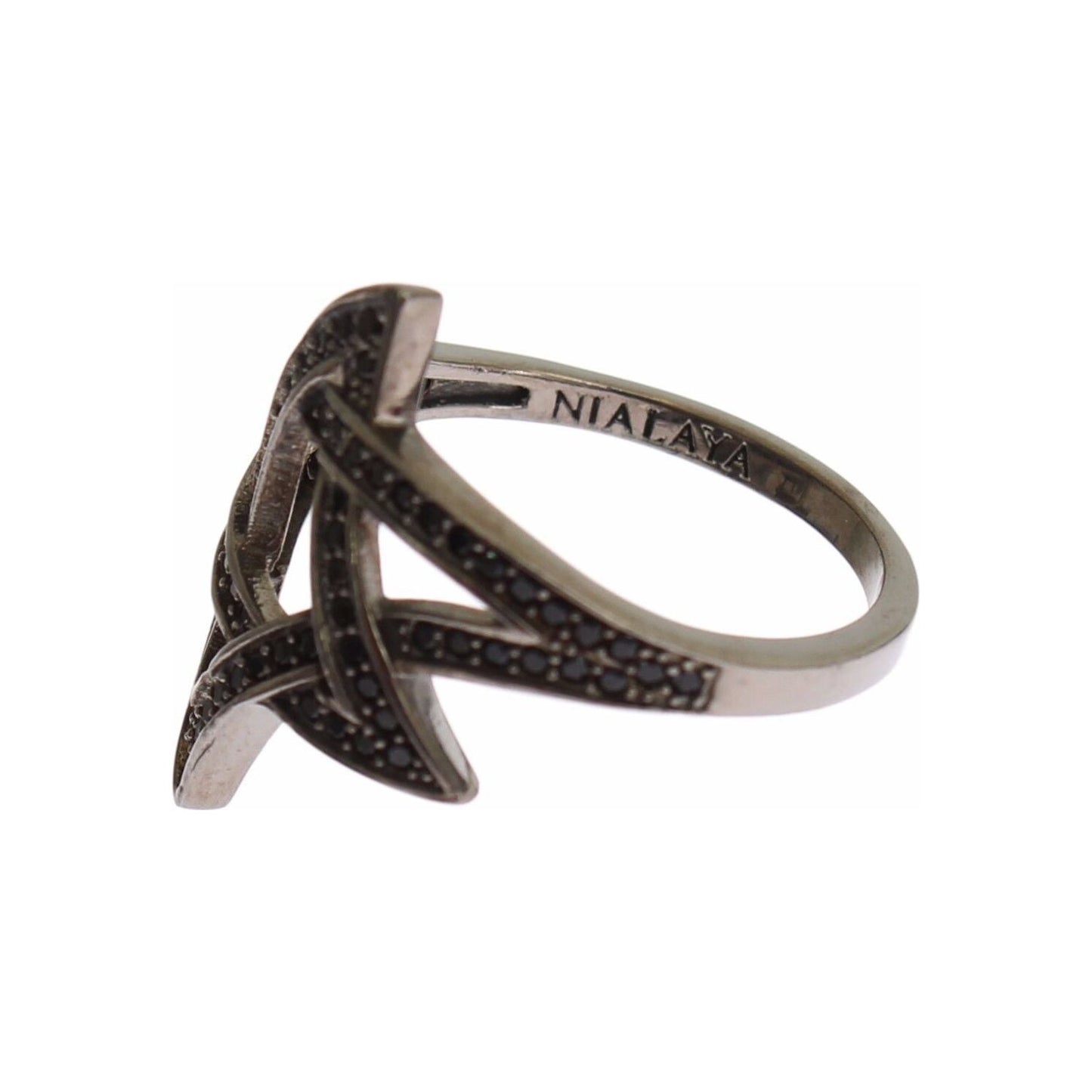 Nialaya Chic Black Rhodium Silver CZ Crystal Ring Ring Nialaya Dark Slate Gray